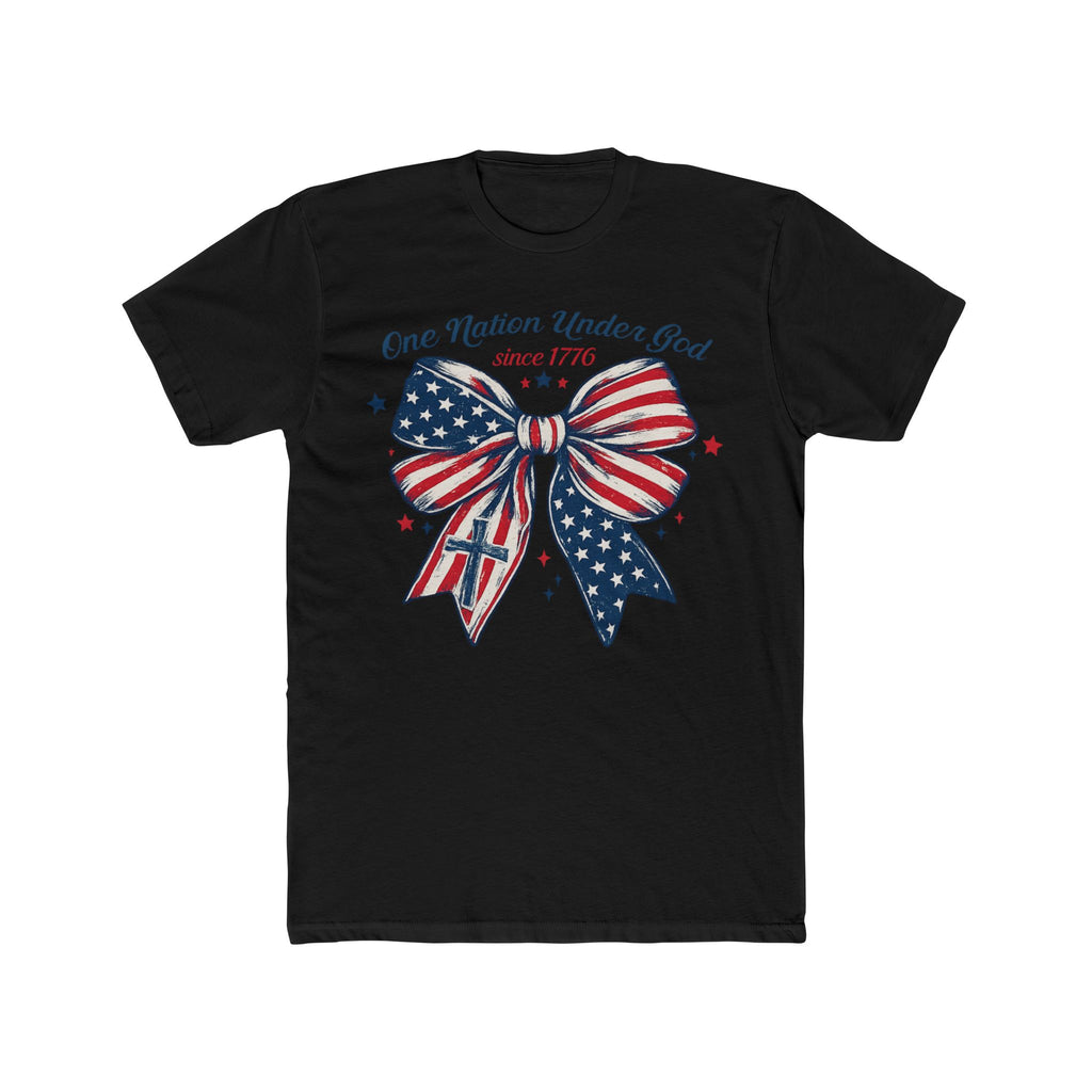 Patriotic Bow Tee – "One Nation Under God" American Flag T-Shirt