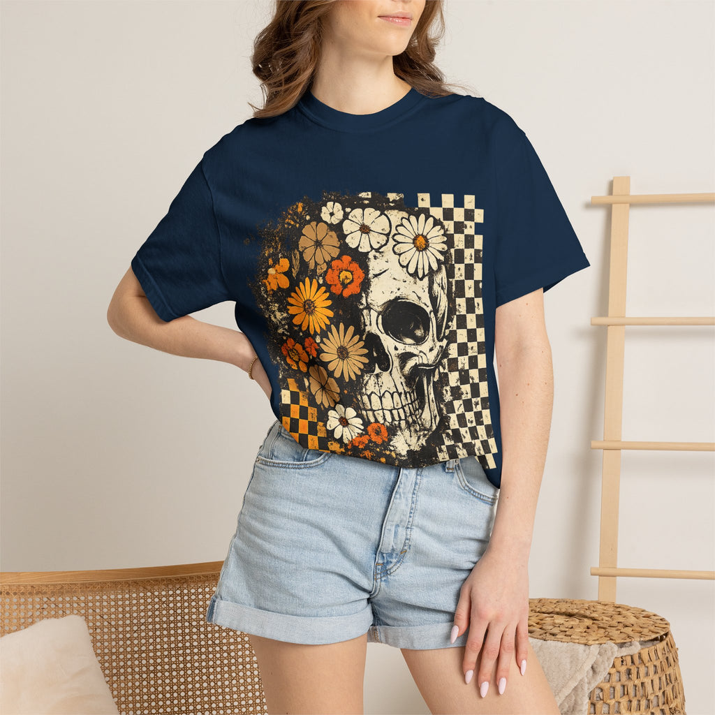 Floral Skull Checkerboard T-Shirt