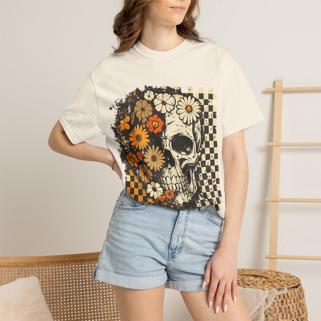 Floral Skull Checkerboard T-Shirt