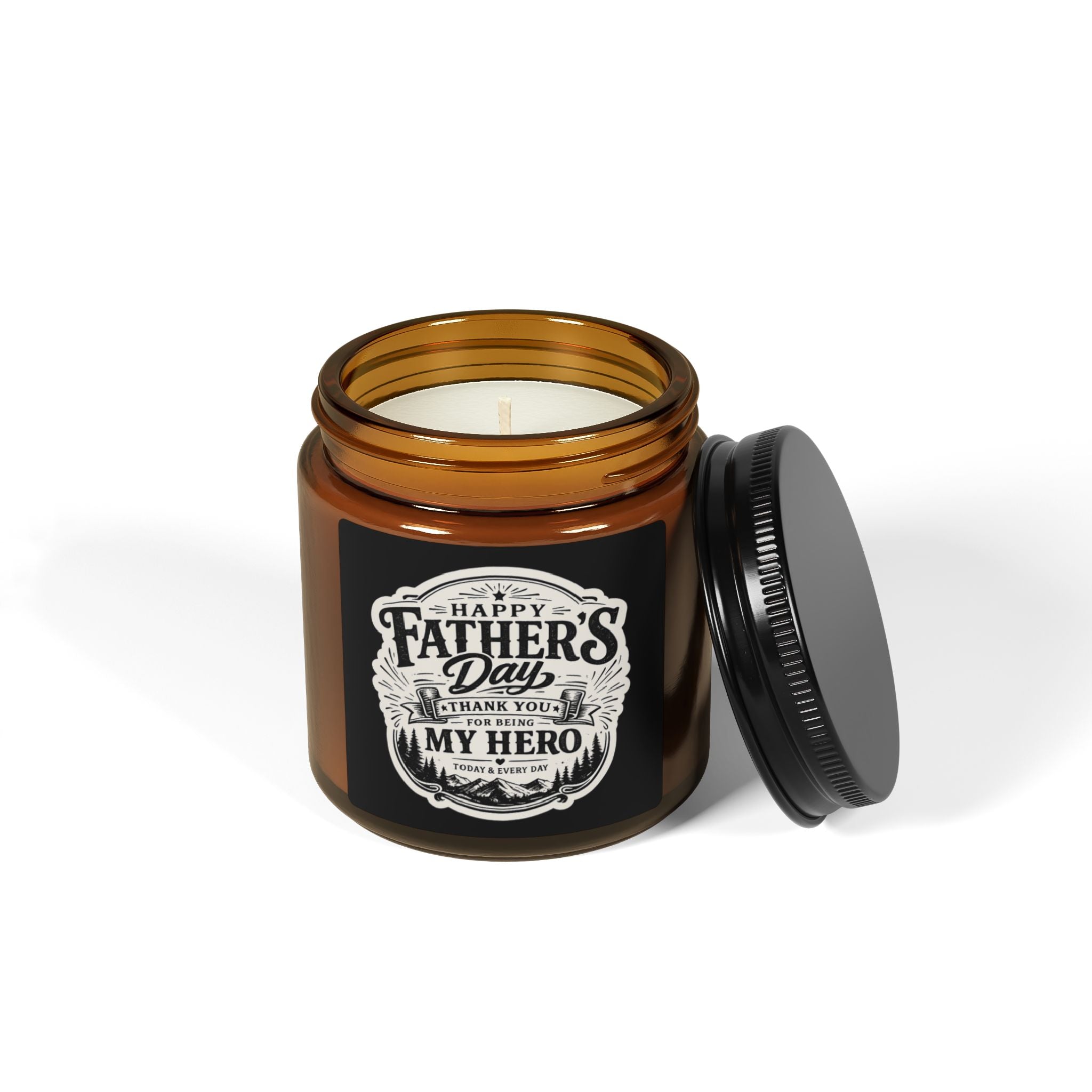 Father's Day Soy Candle — "Happy Father's Day, Thank You My Hero" Amber Jar
