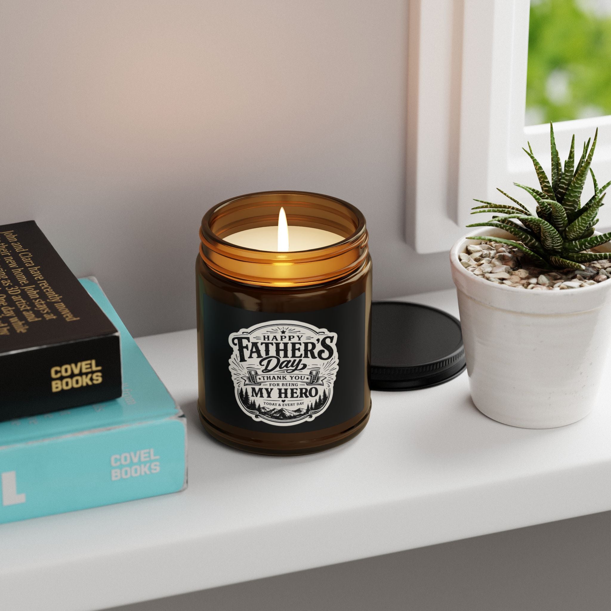 Father's Day Soy Candle — "Happy Father's Day, Thank You My Hero" Amber Jar