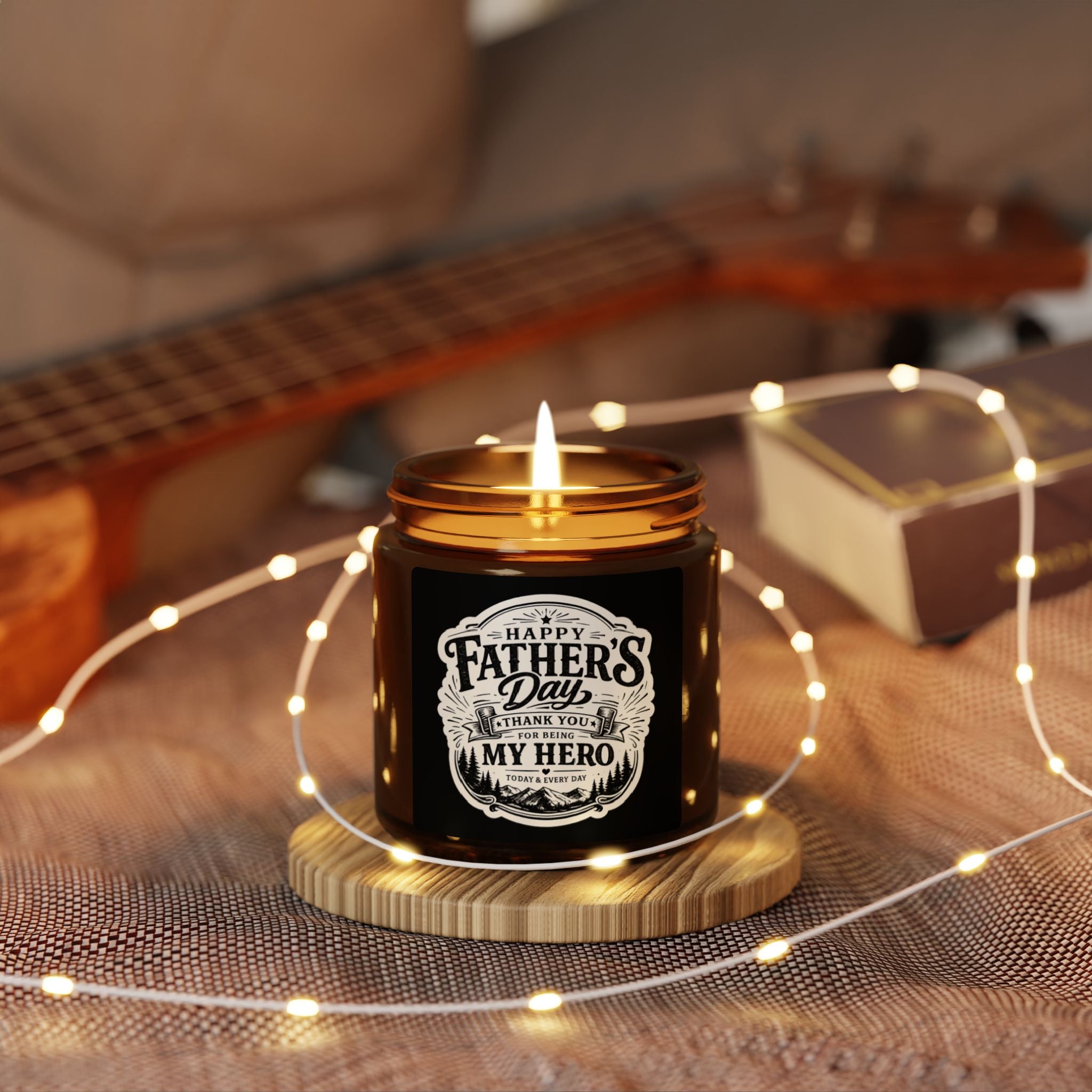 Father's Day Soy Candle — "Happy Father's Day, Thank You My Hero" Amber Jar