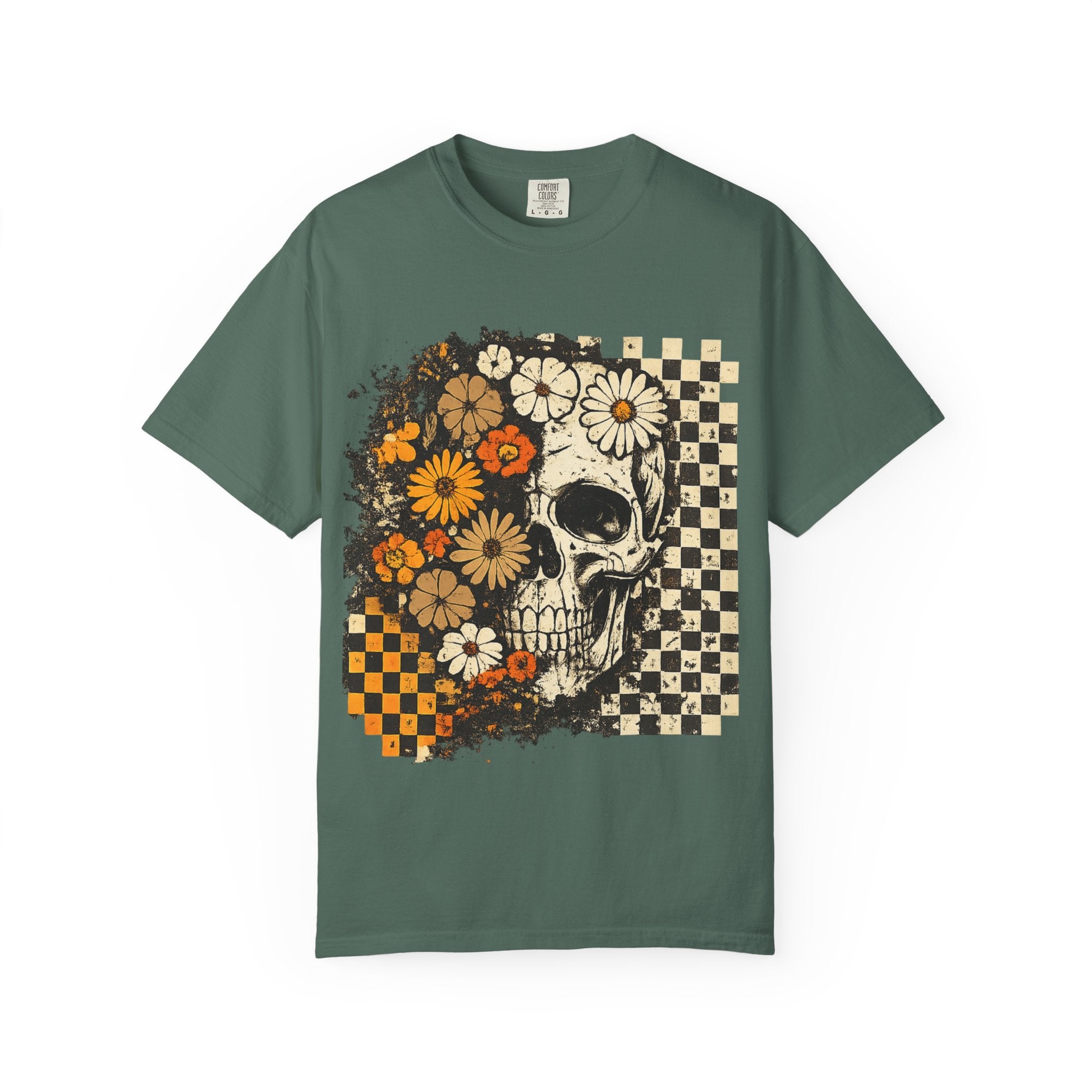 Floral Skull Checkerboard T-Shirt