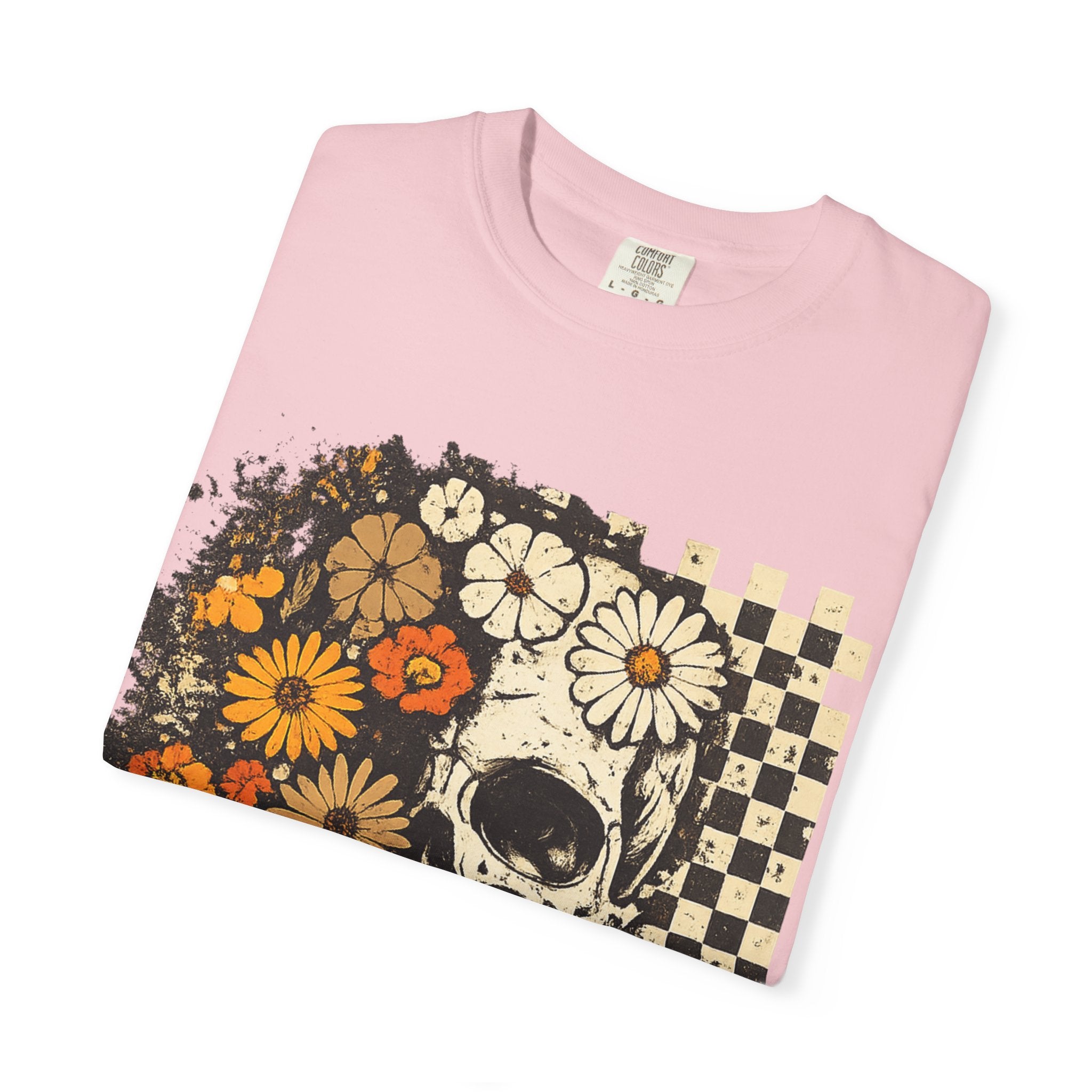 Floral Skull Checkerboard T-Shirt