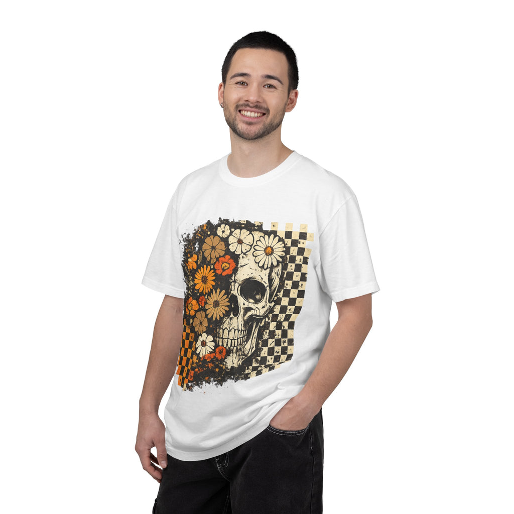 Floral Skull Checkerboard T-Shirt