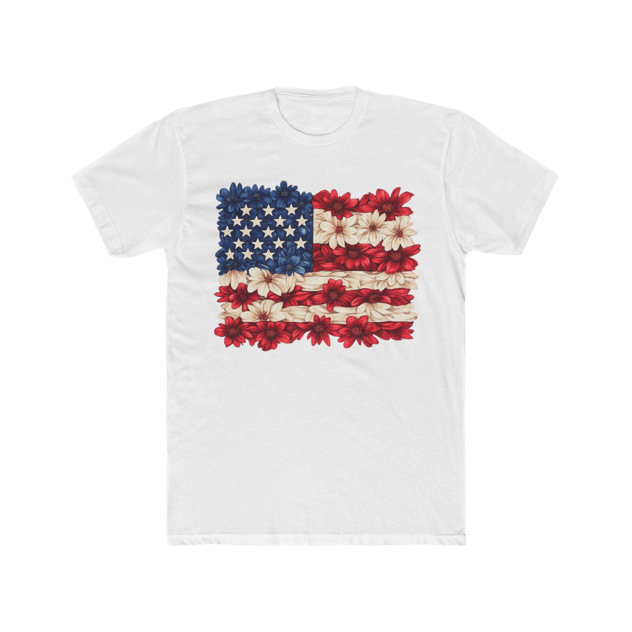Floral American Flag T‑Shirt — Patriotic Red White & Blue Tee