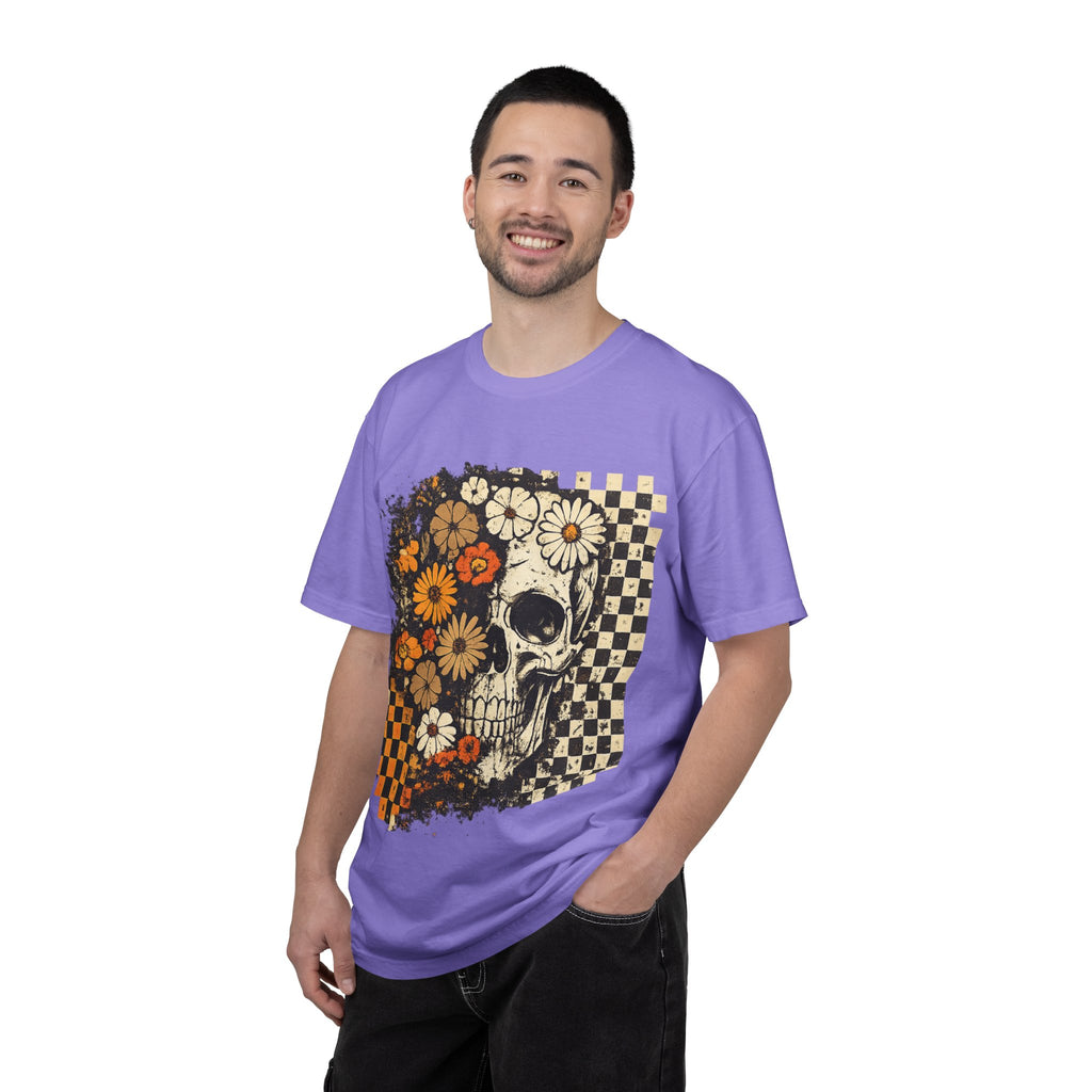 Floral Skull Checkerboard T-Shirt