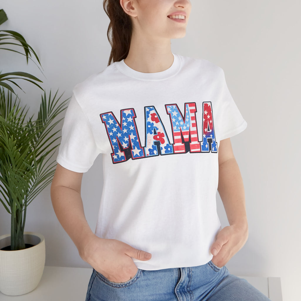 Mama Patriotic T-Shirt – Red White & Blue Stars Tee for Mother's Day and 4th of July