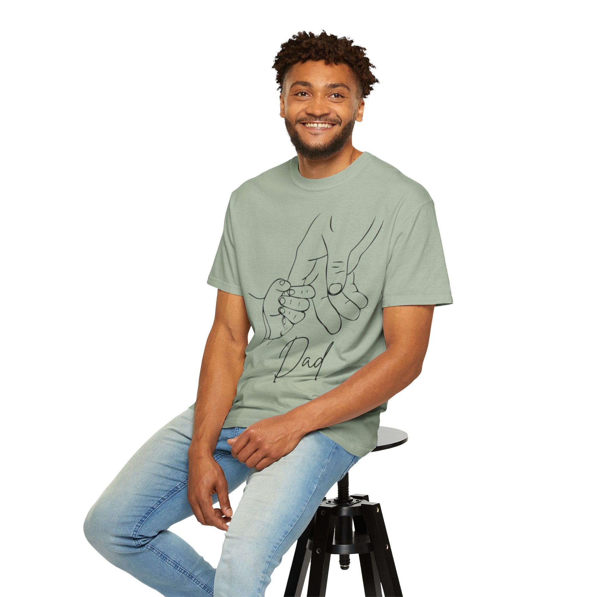 Dad Holding Baby Hand T-Shirt — Minimal Line Art Fatherhood Tee