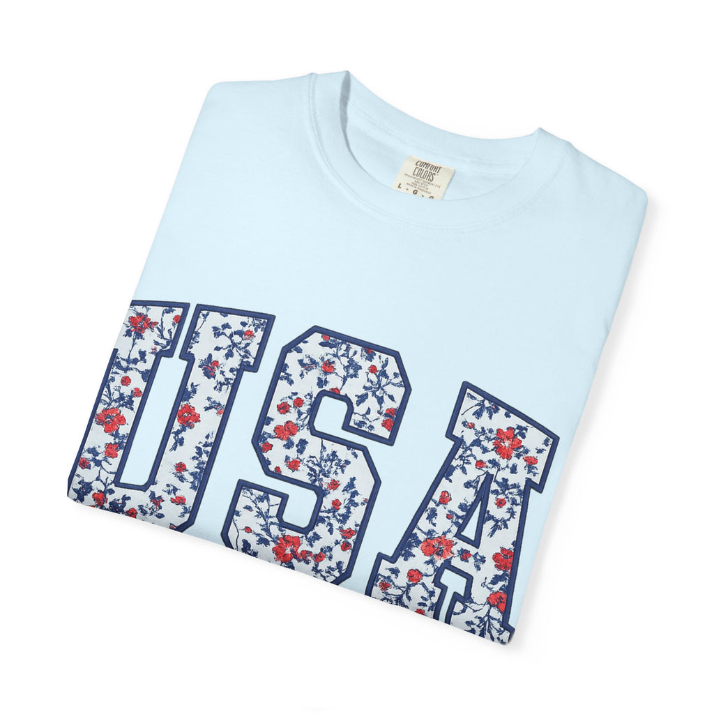 USA Floral Graphic T-Shirt — EST. 1776 Patriotic Tee
