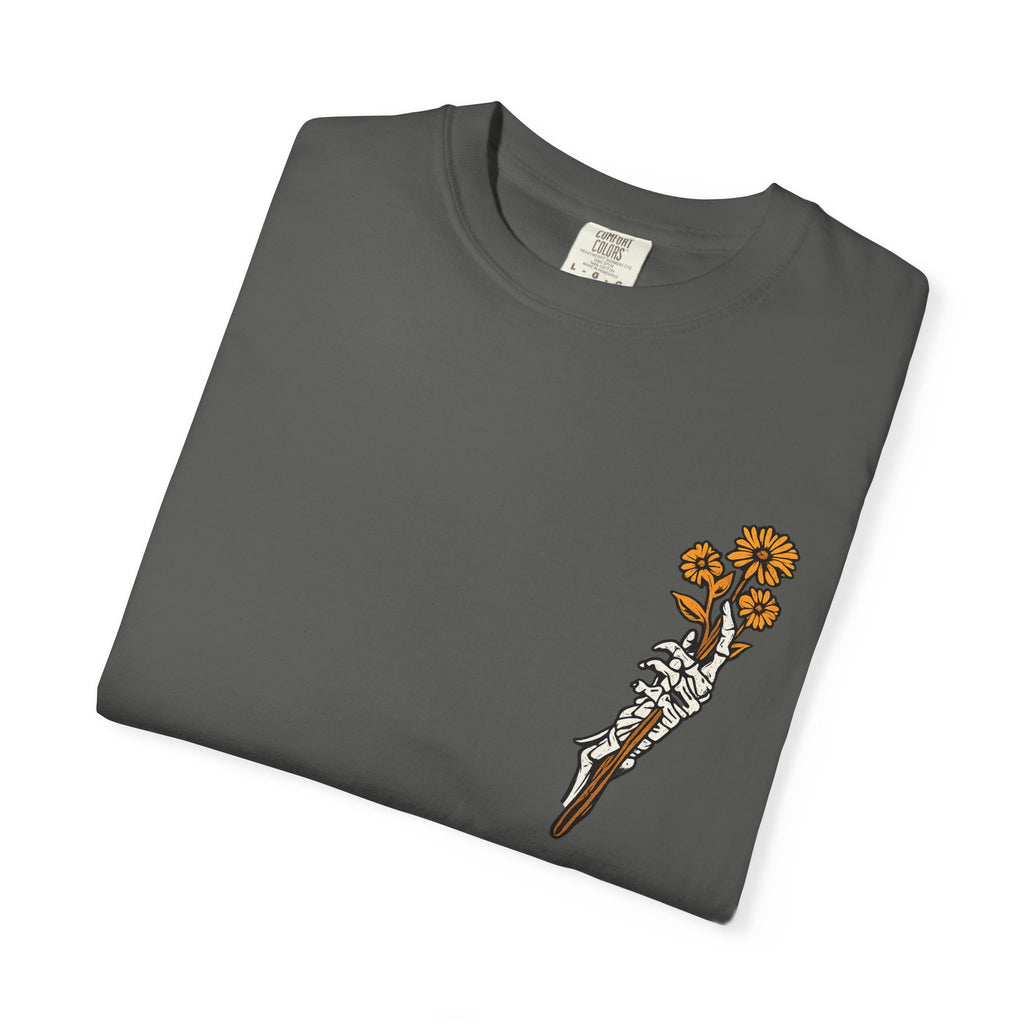 T-Shirt — "Find Someone Who Grows Flowers in the Darkest Parts of You" Floral Ribcage Graphic
