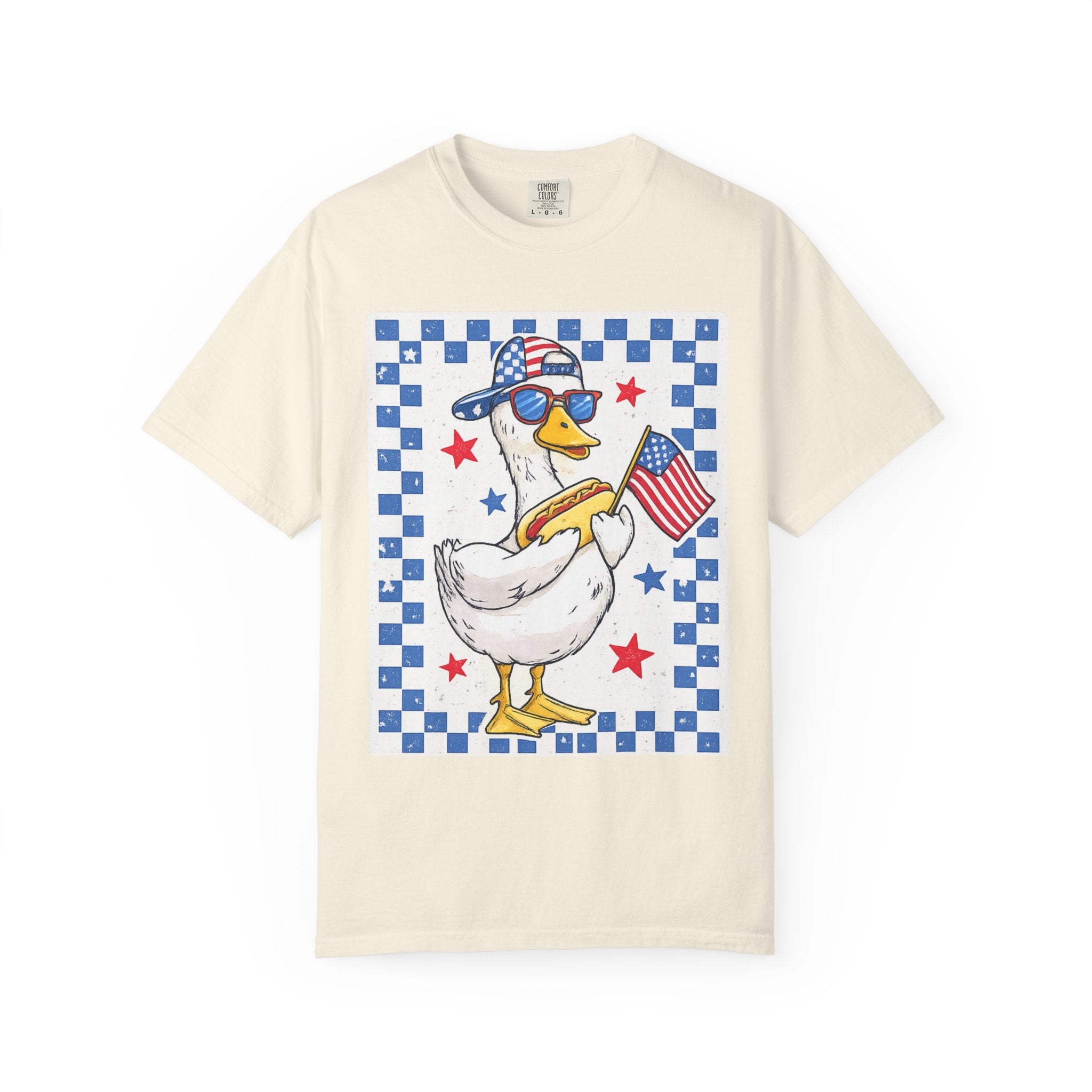 Patriotic Duck T-Shirt — American Flag Goose with Sunglasses American Fourth of July Tee