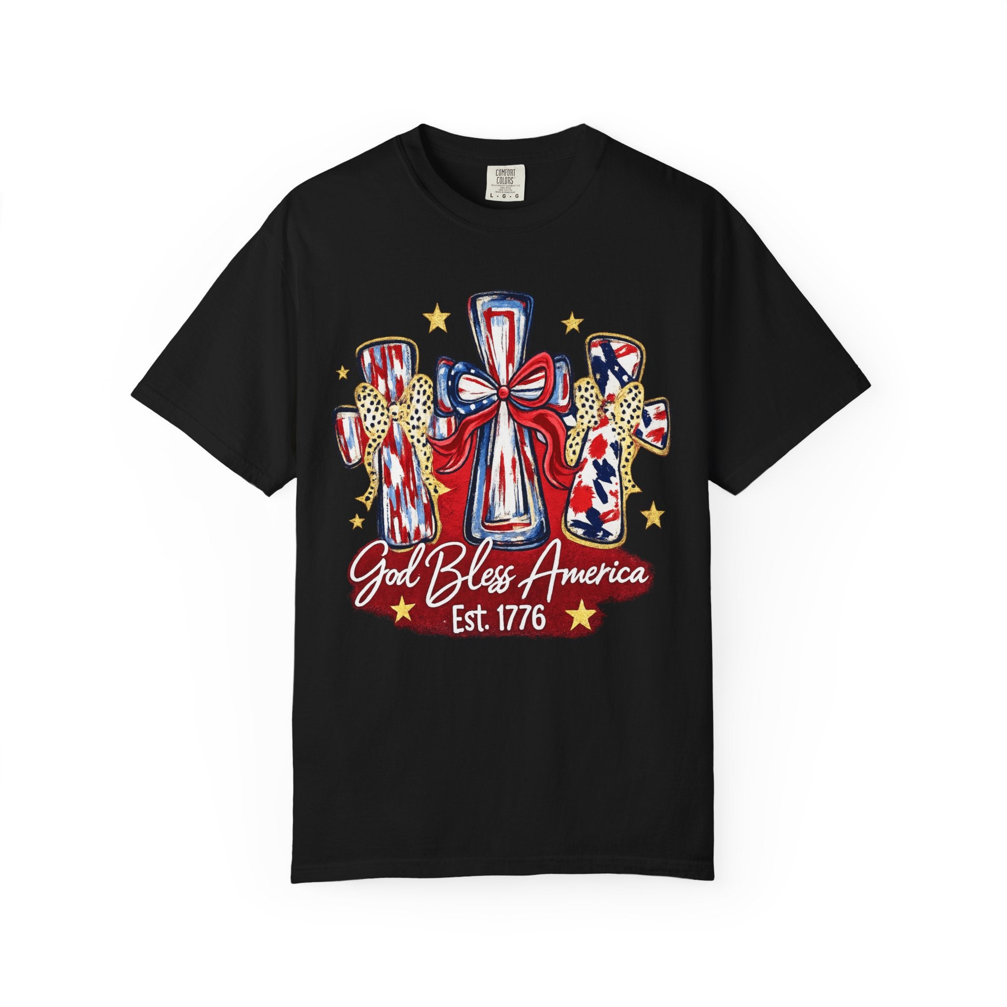 God Bless America Cross Tee — Patriotic Est. 1776 T-Shirt