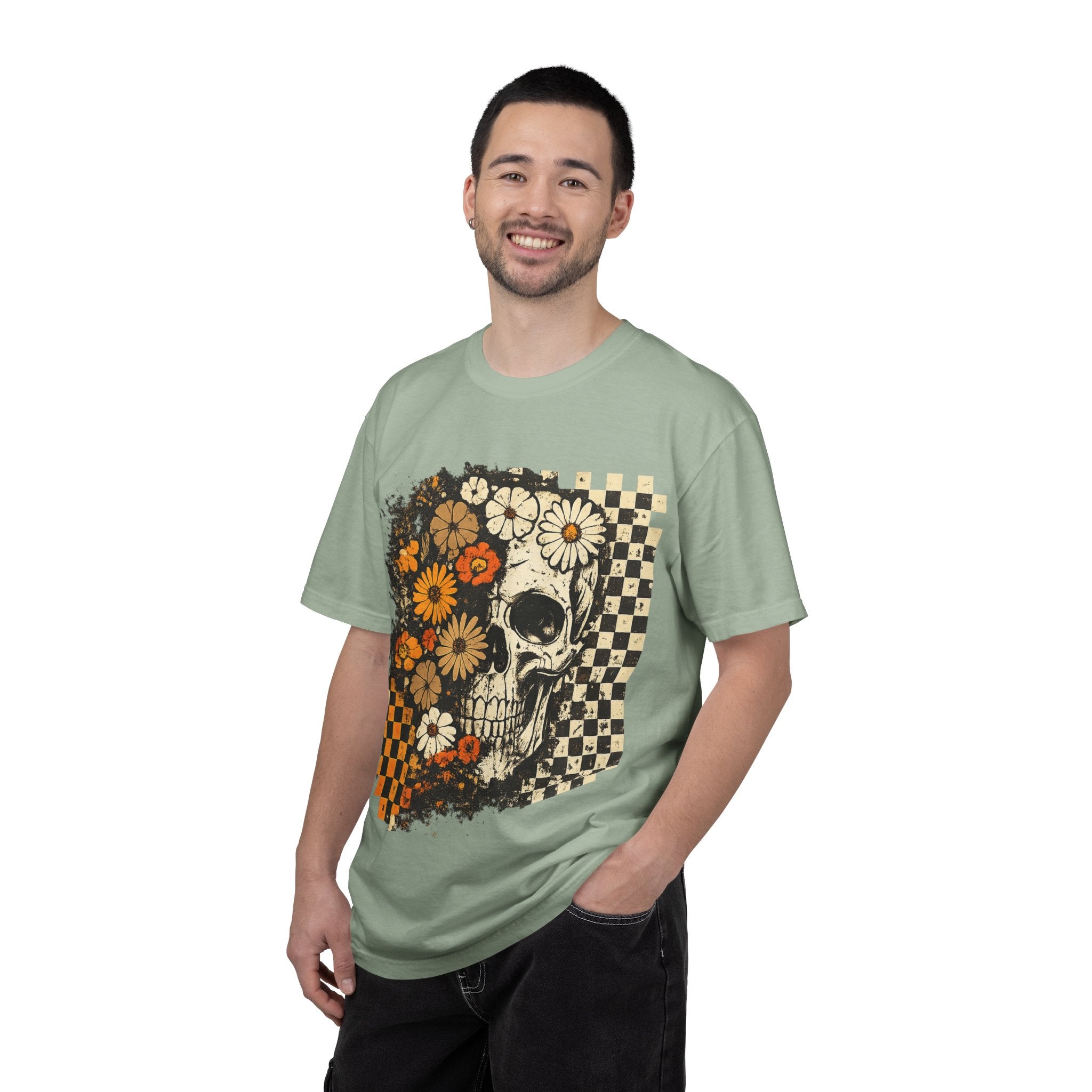 Floral Skull Checkerboard T-Shirt