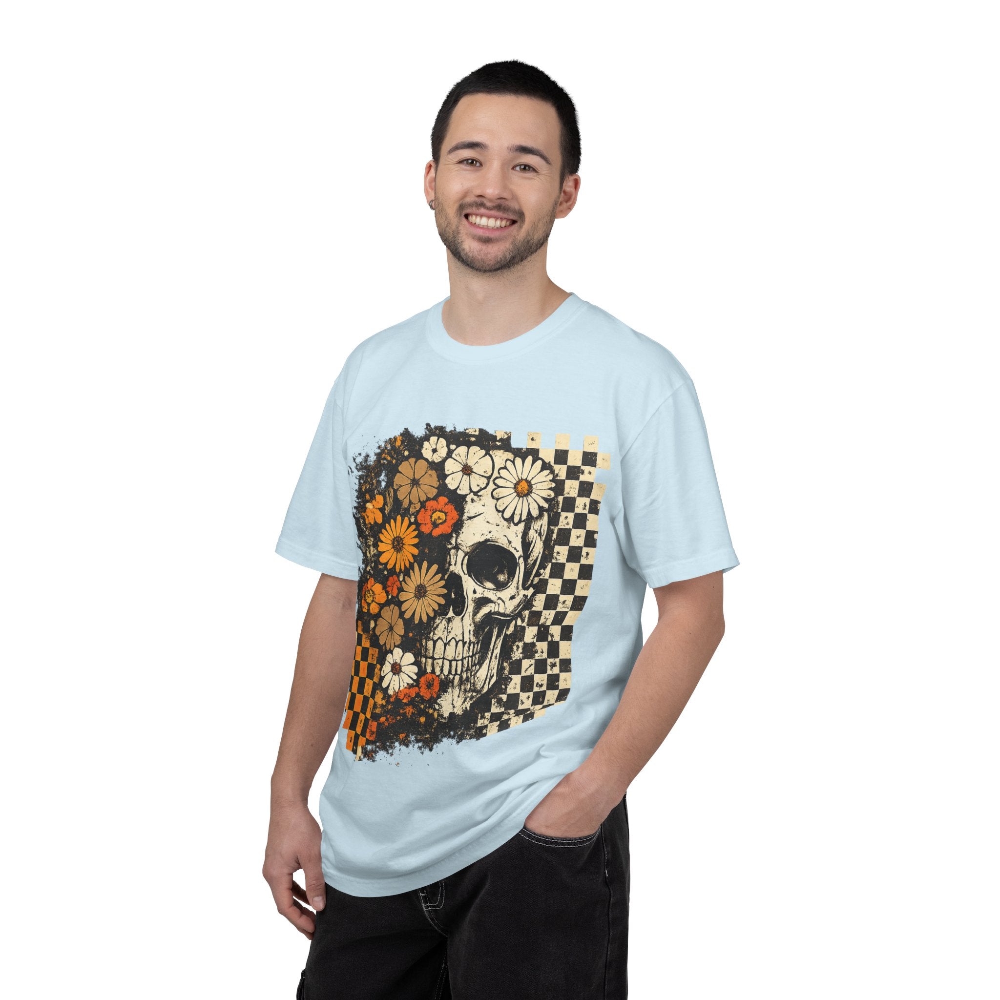 Floral Skull Checkerboard T-Shirt