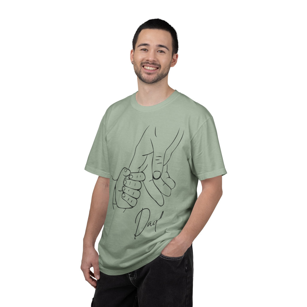 Dad Holding Baby Hand T-Shirt — Minimal Line Art Fatherhood Tee