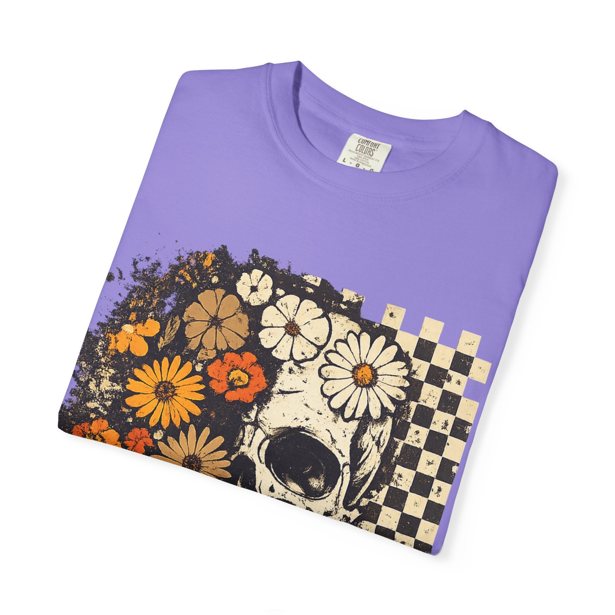 Floral Skull Checkerboard T-Shirt