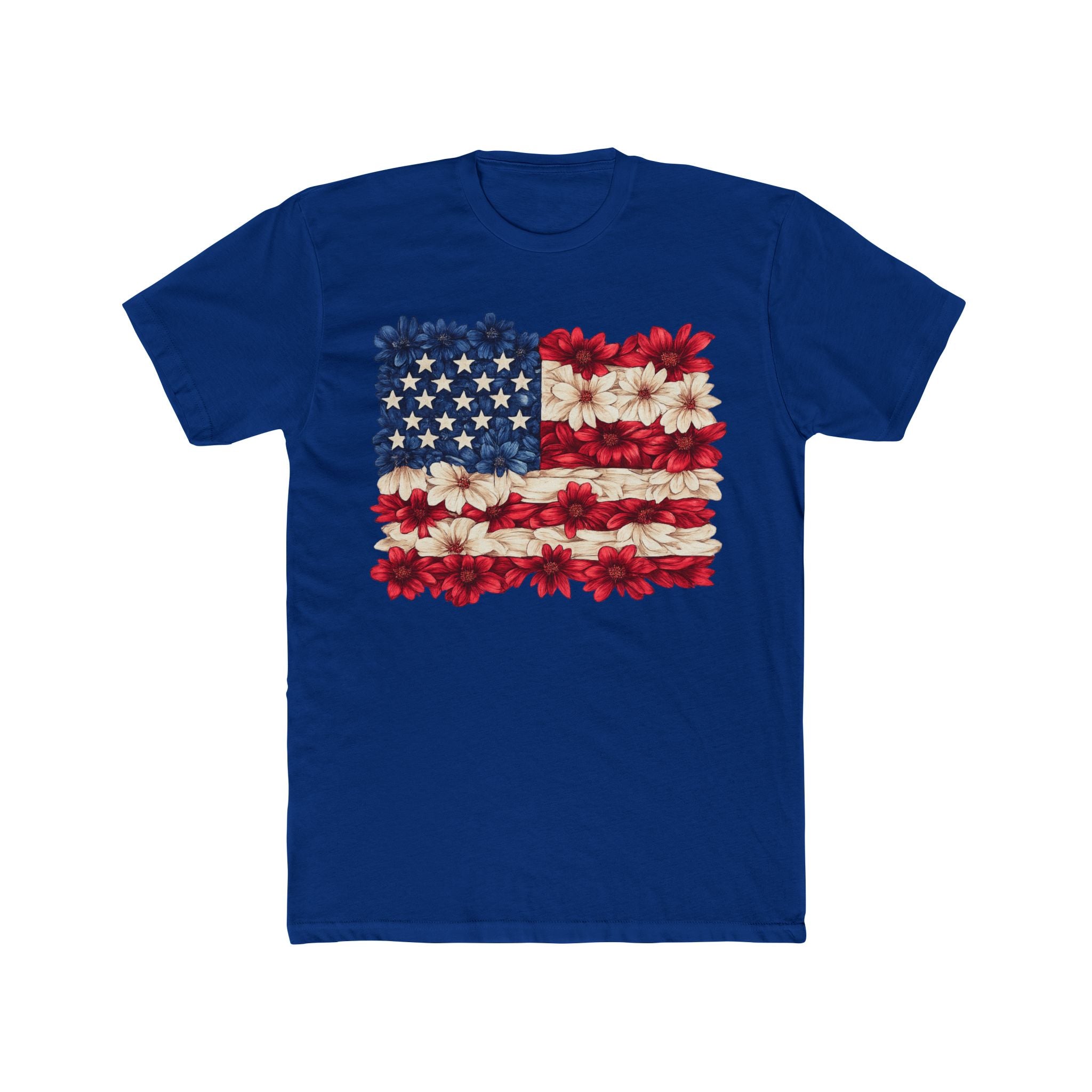 Floral American Flag T‑Shirt — Patriotic Red White & Blue Tee