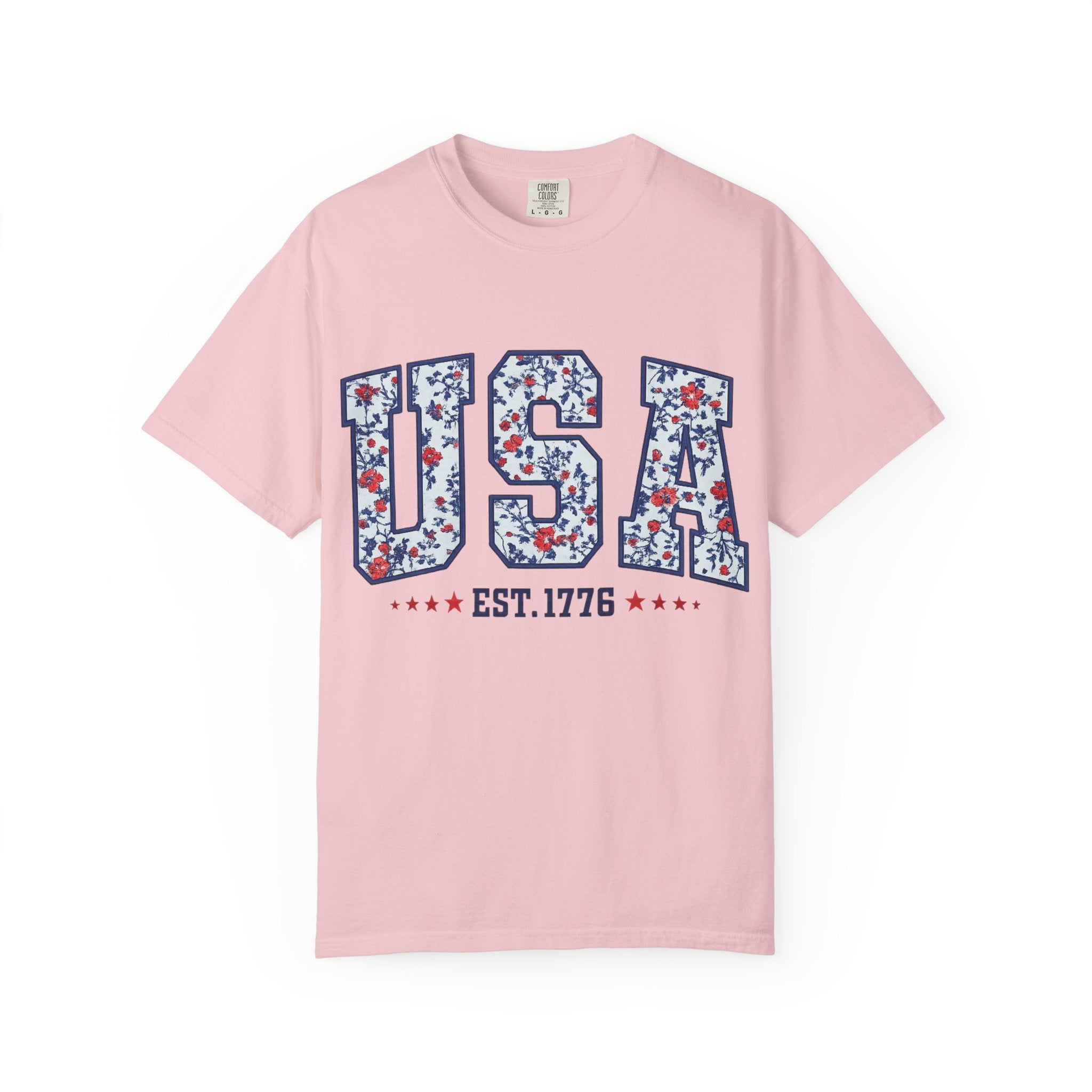 USA Floral Graphic T-Shirt — EST. 1776 Patriotic Tee
