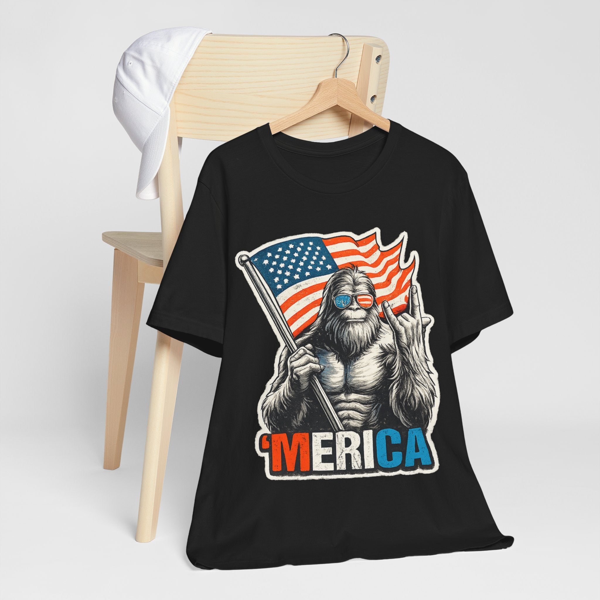 'Merica Bigfoot Flag T-Shirt — Patriotic 4th of July Graphic Tee