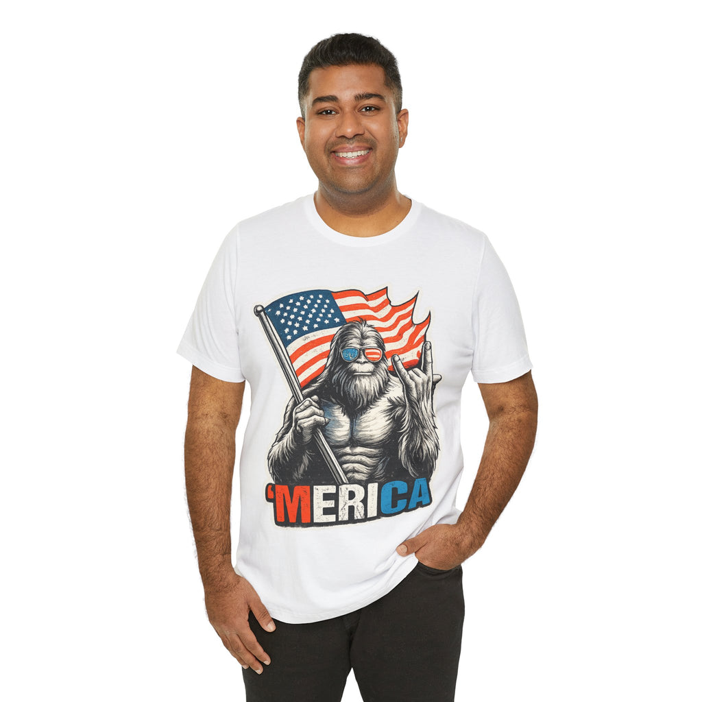 'Merica Bigfoot Flag T-Shirt — Patriotic 4th of July Graphic Tee