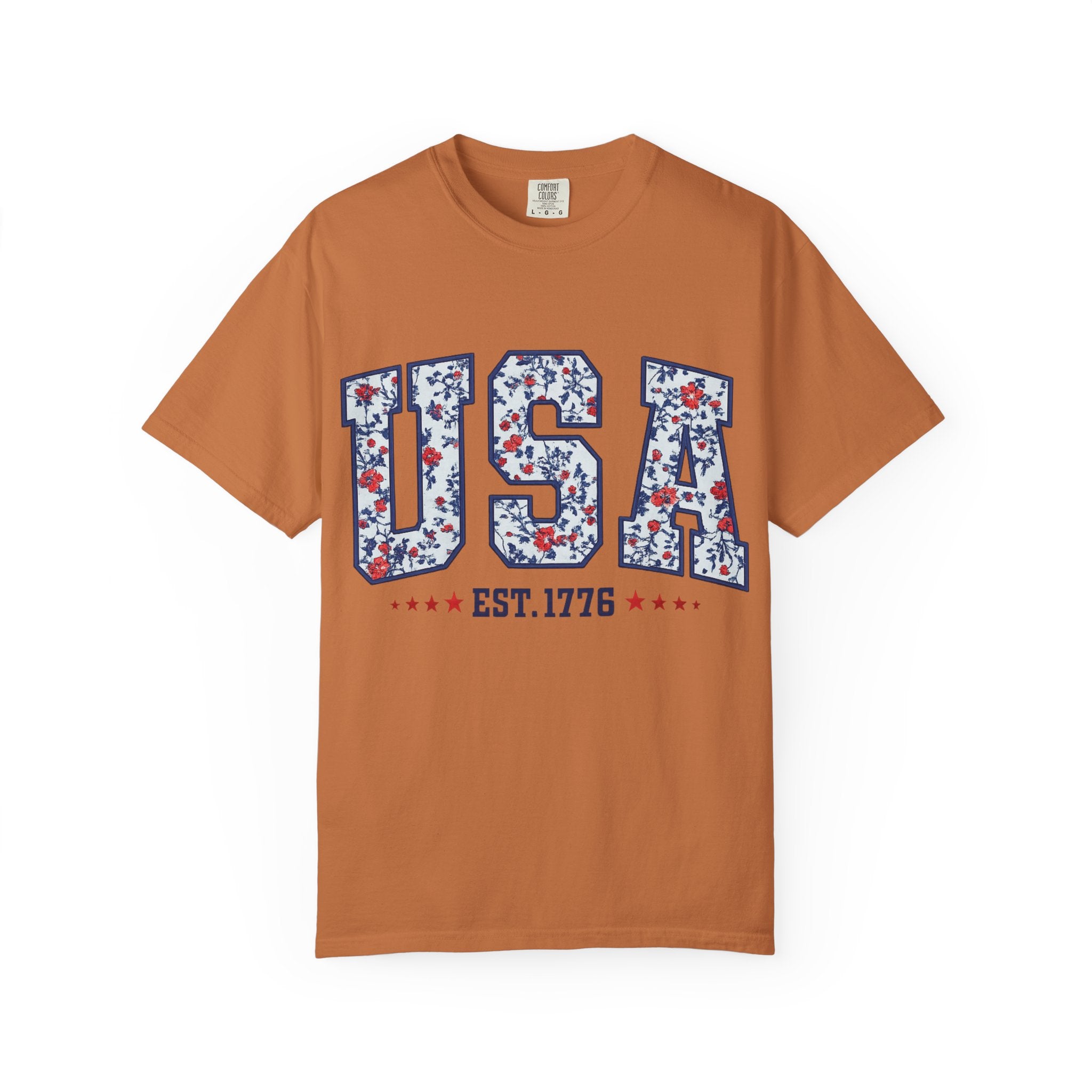 USA Floral Graphic T-Shirt — EST. 1776 Patriotic Tee