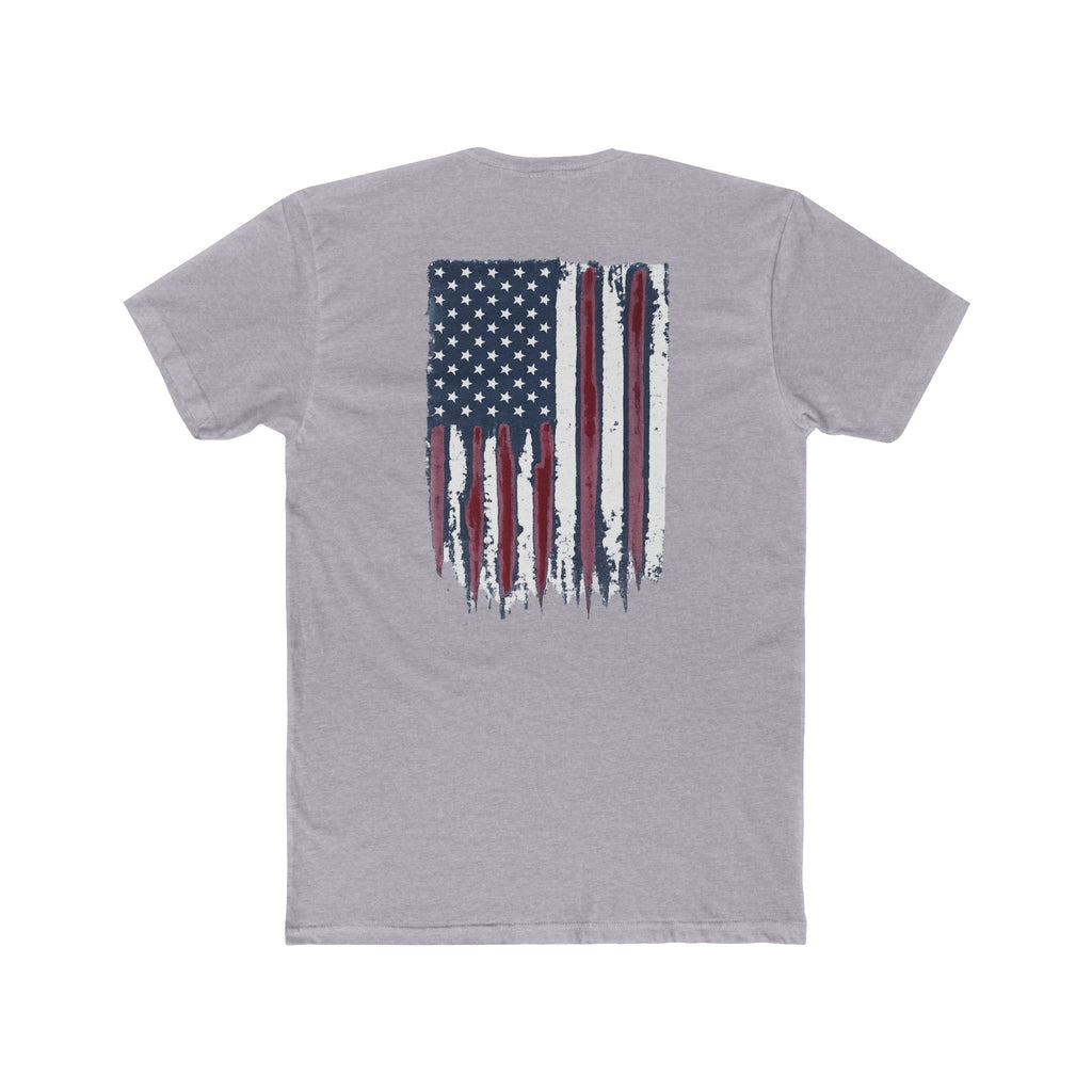 Distressed American Flag Crew Tee — Patriotic Fireworks Chest Print