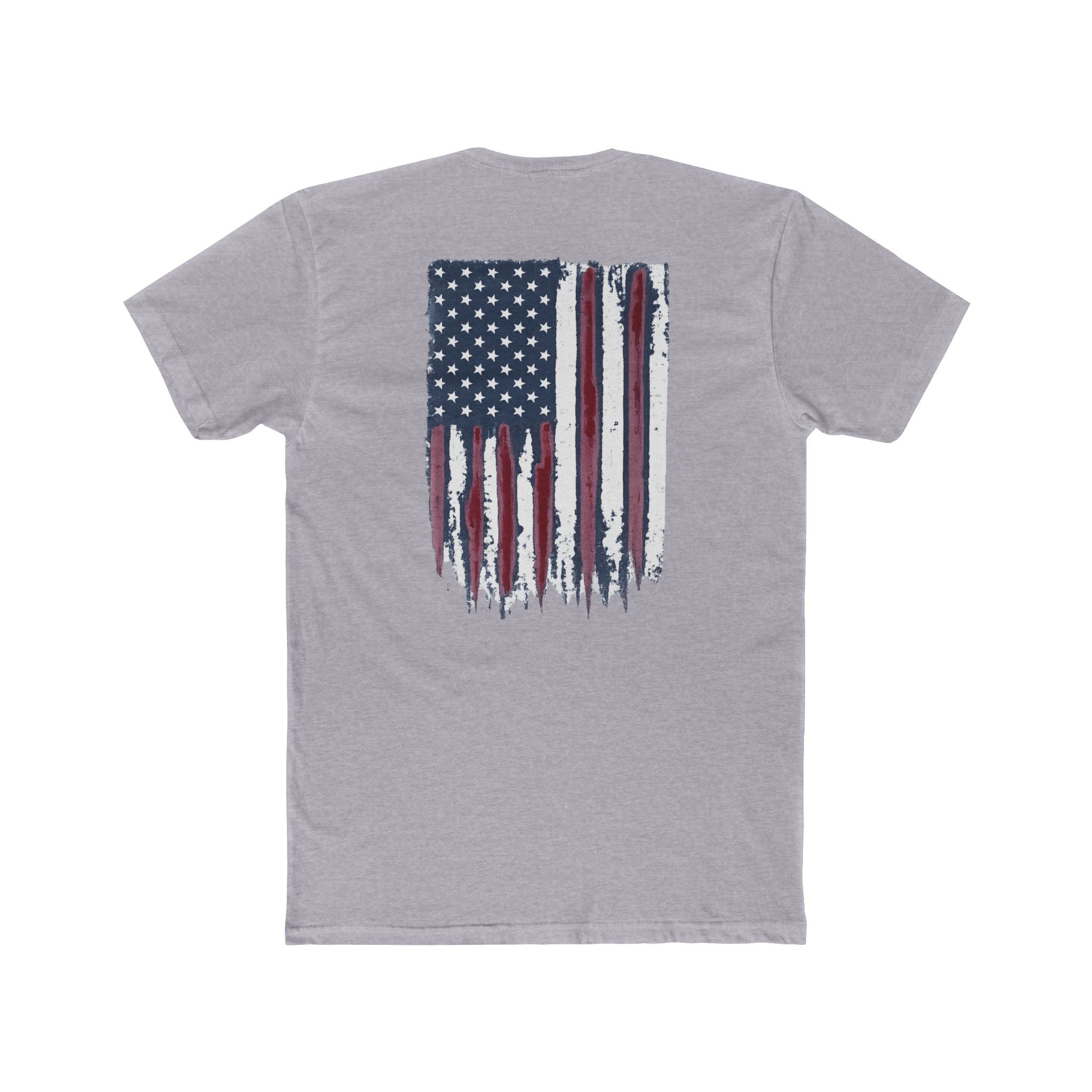 Distressed American Flag Crew Tee — Patriotic Fireworks Chest Print