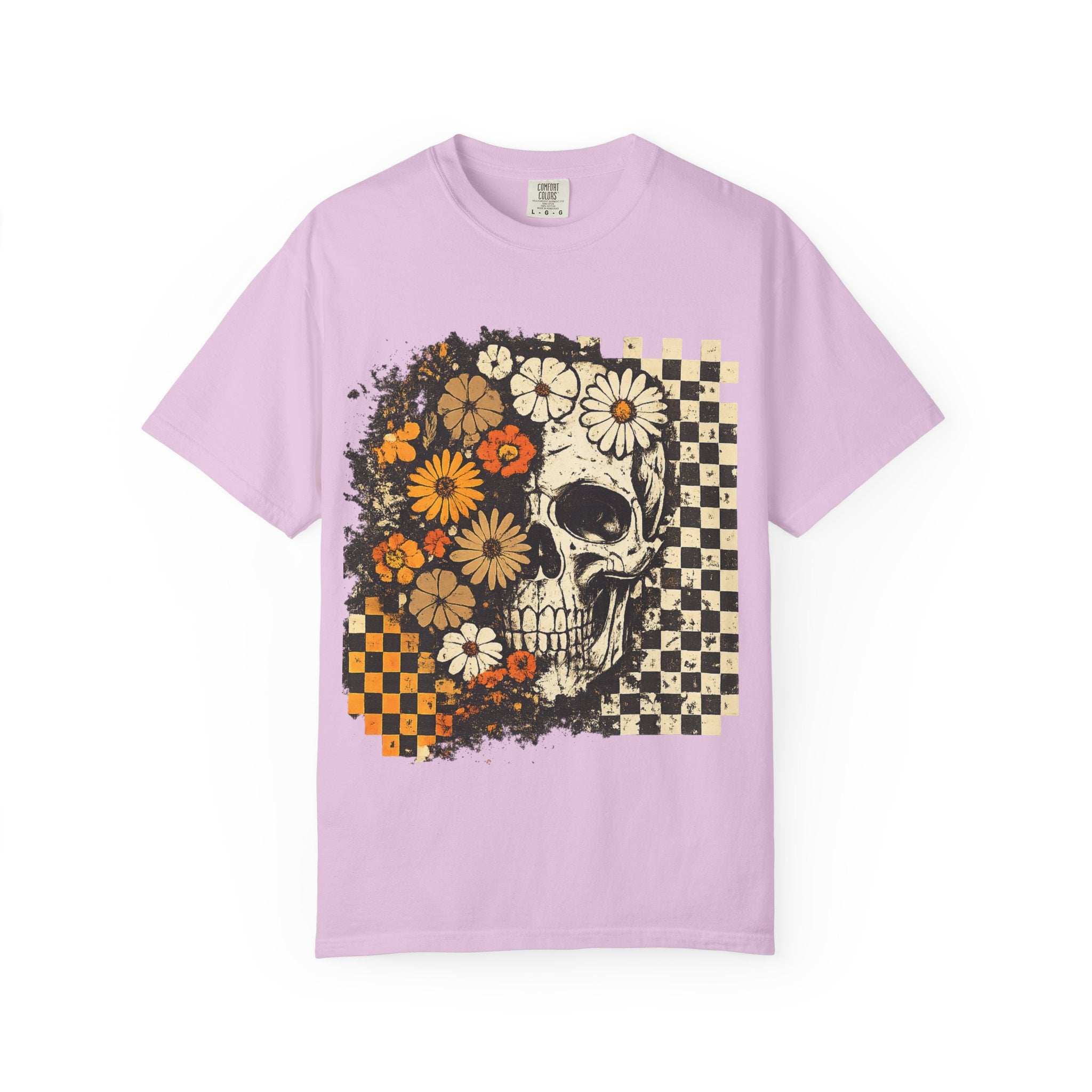 Floral Skull Checkerboard T-Shirt