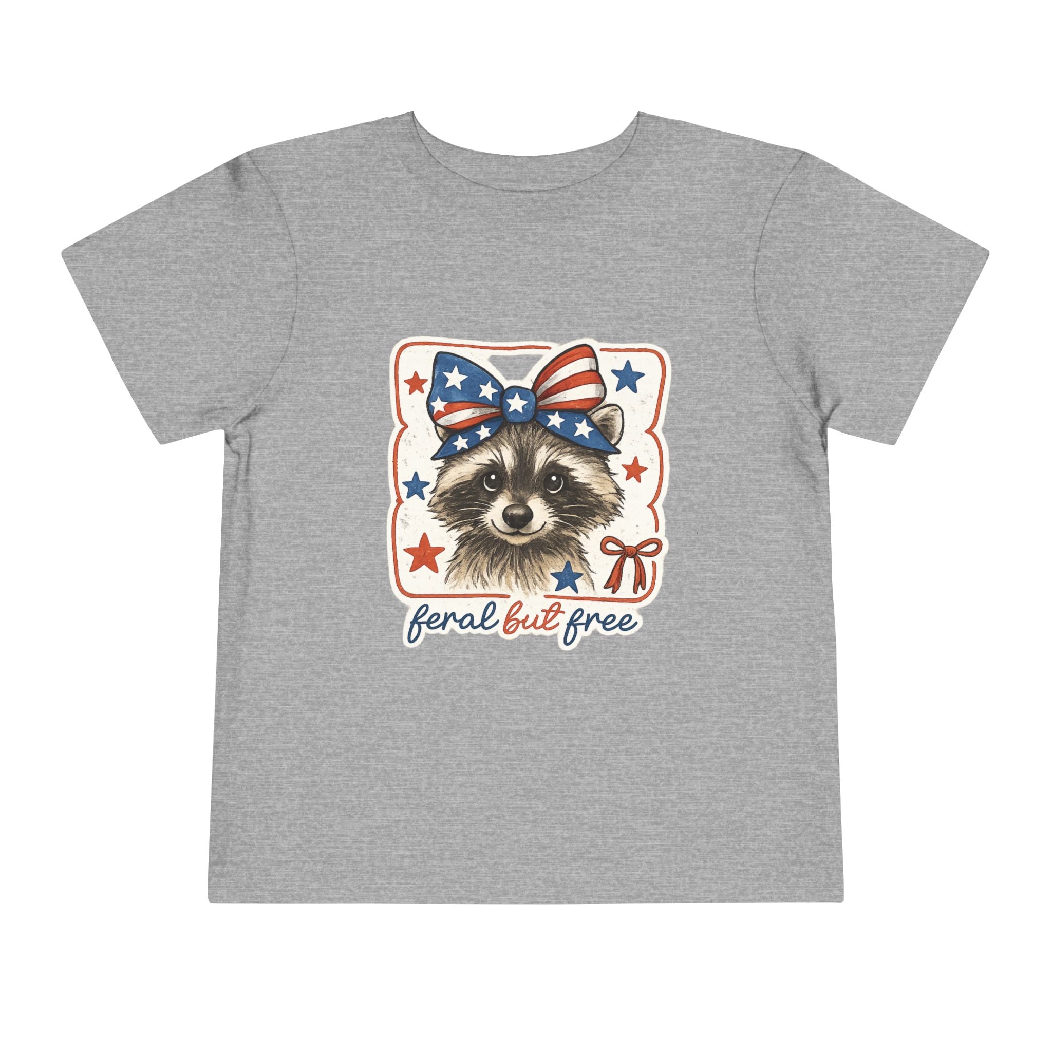 Patriotic Raccoon Toddler Tee — "Feral but Free" 4th of July Shirt