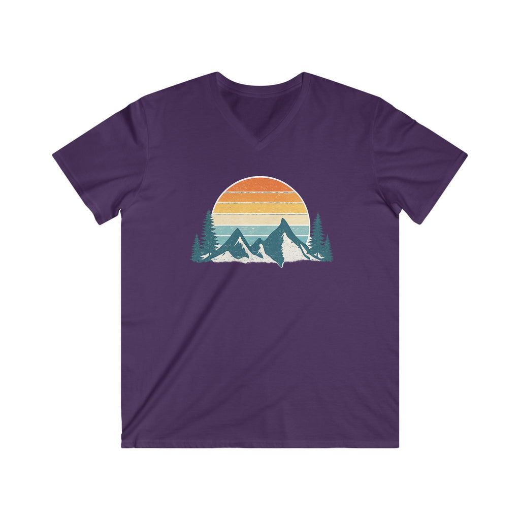 Mountain Sunset V-Neck Tee – Retro Outdoors Graphic Shirt