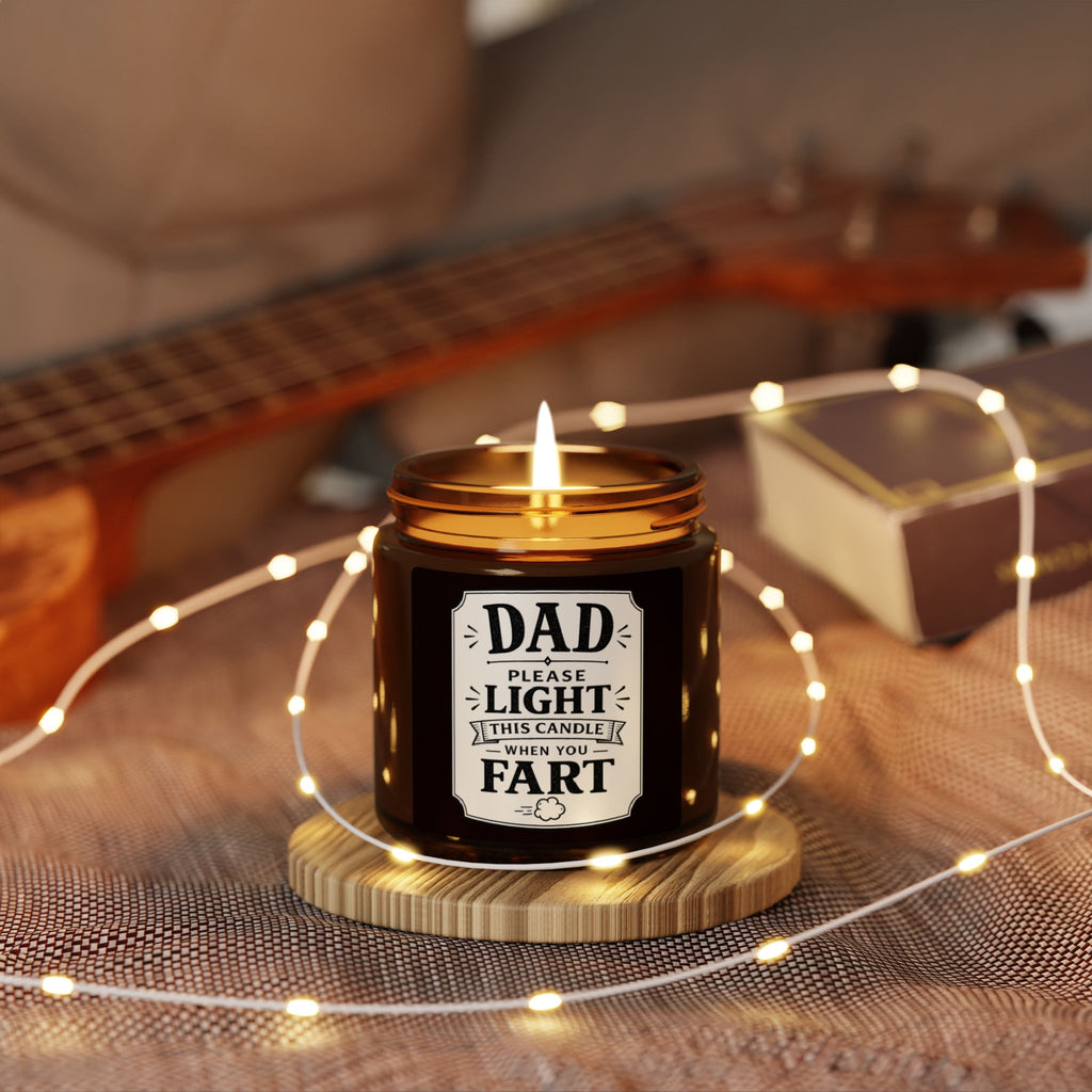Dad 'Please Light This Candle When You Fart' Soy Candle — Amber Jar, Funny Gag Gift