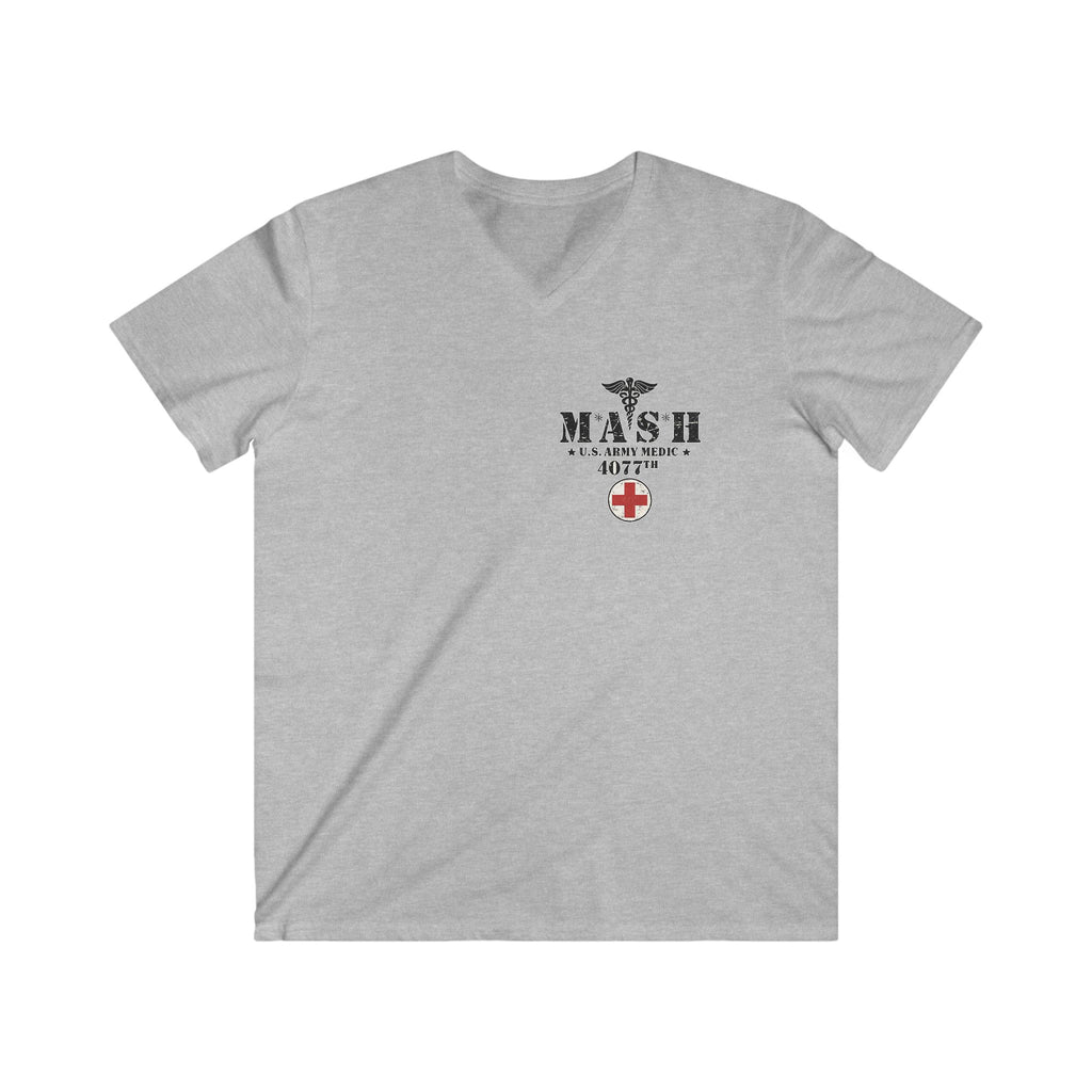 MASH 4077th U.S. Army Medic V-Neck T-Shirt – Vintage Caduceus & Red Cross Tee