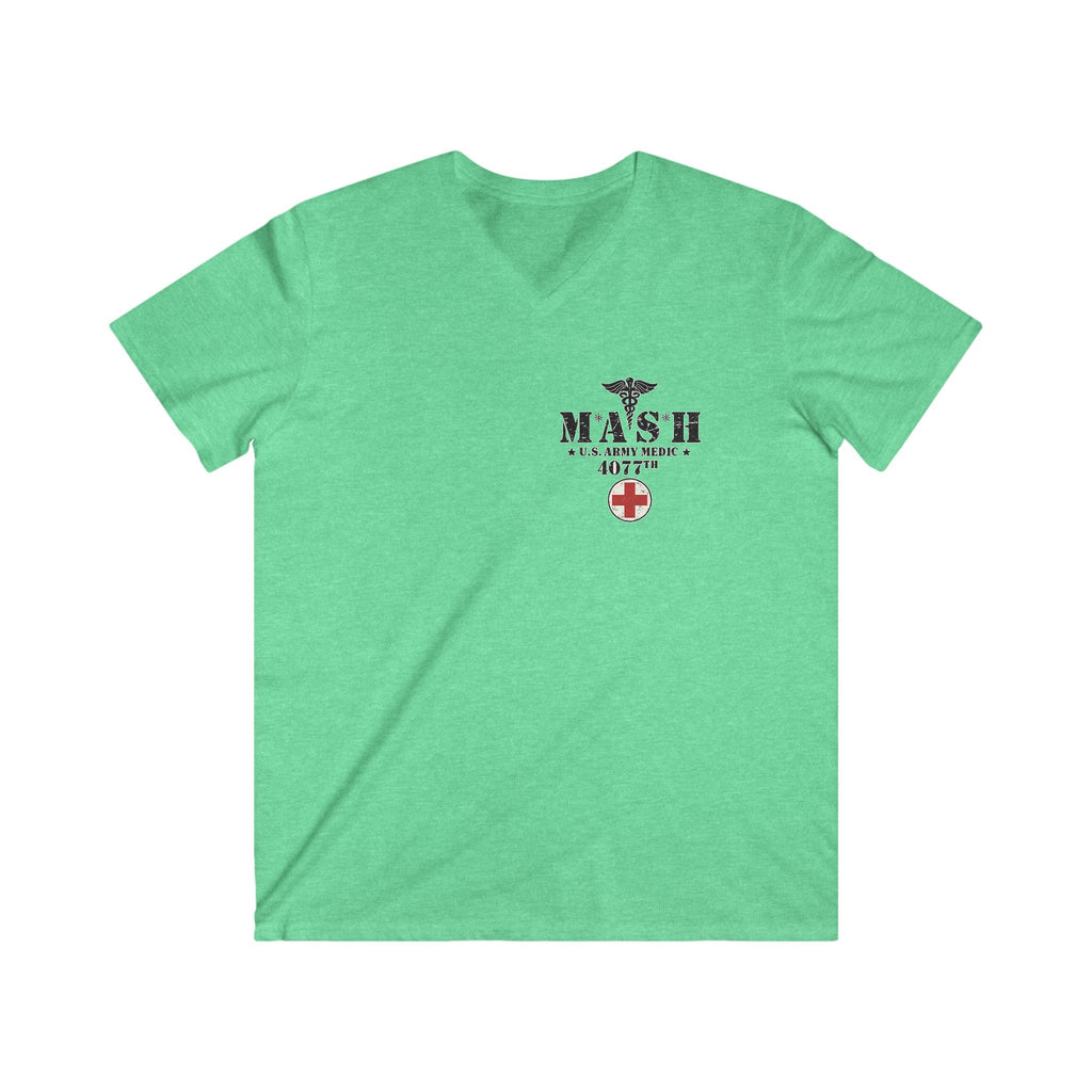 MASH 4077th U.S. Army Medic V-Neck T-Shirt – Vintage Caduceus & Red Cross Tee