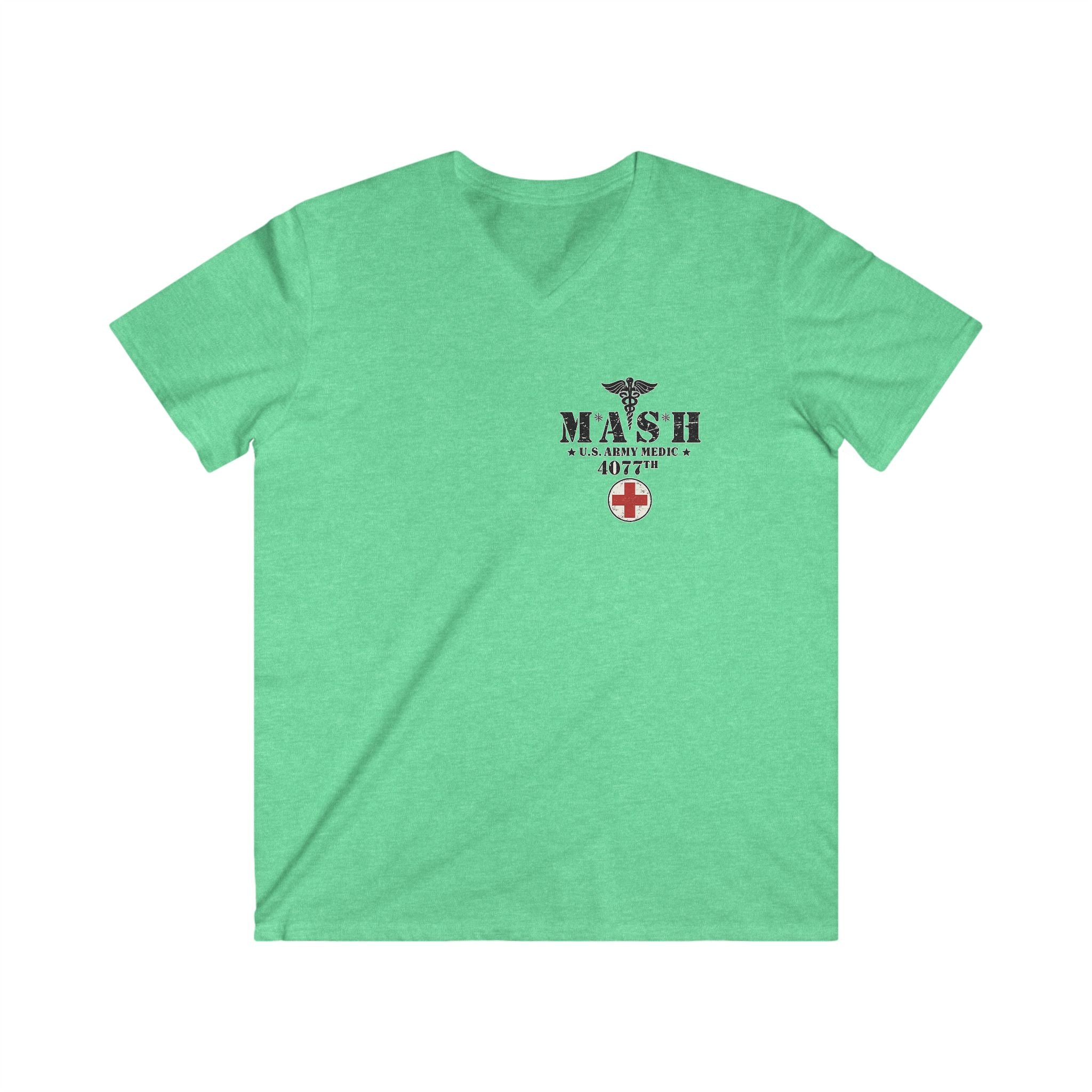MASH 4077th U.S. Army Medic V-Neck T-Shirt – Vintage Caduceus & Red Cross Tee