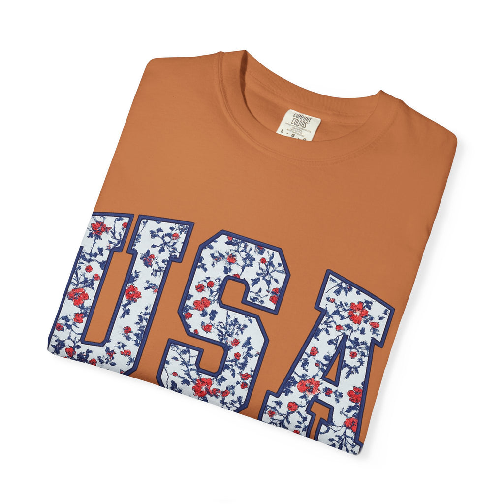 USA Floral Graphic T-Shirt — EST. 1776 Patriotic Tee