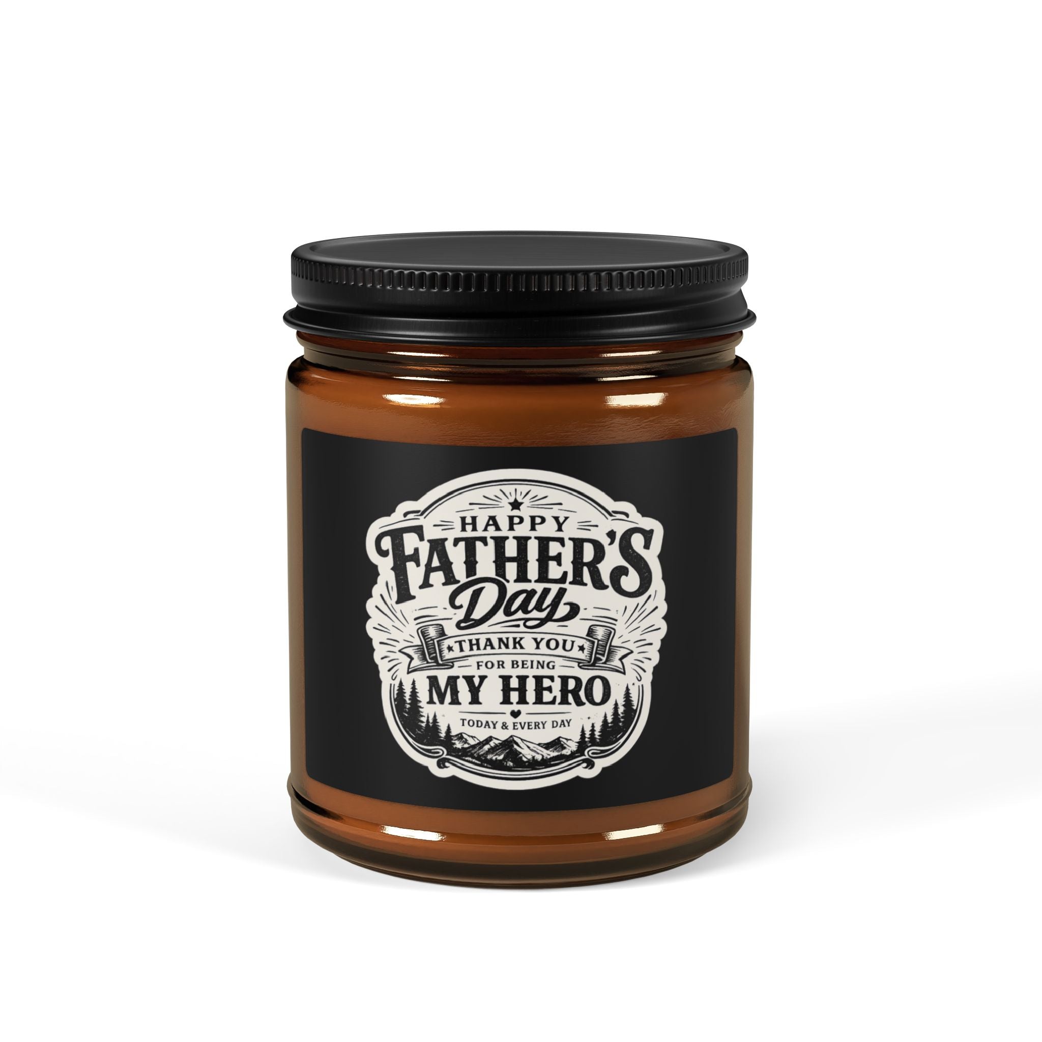 Father's Day Soy Candle — "Happy Father's Day, Thank You My Hero" Amber Jar