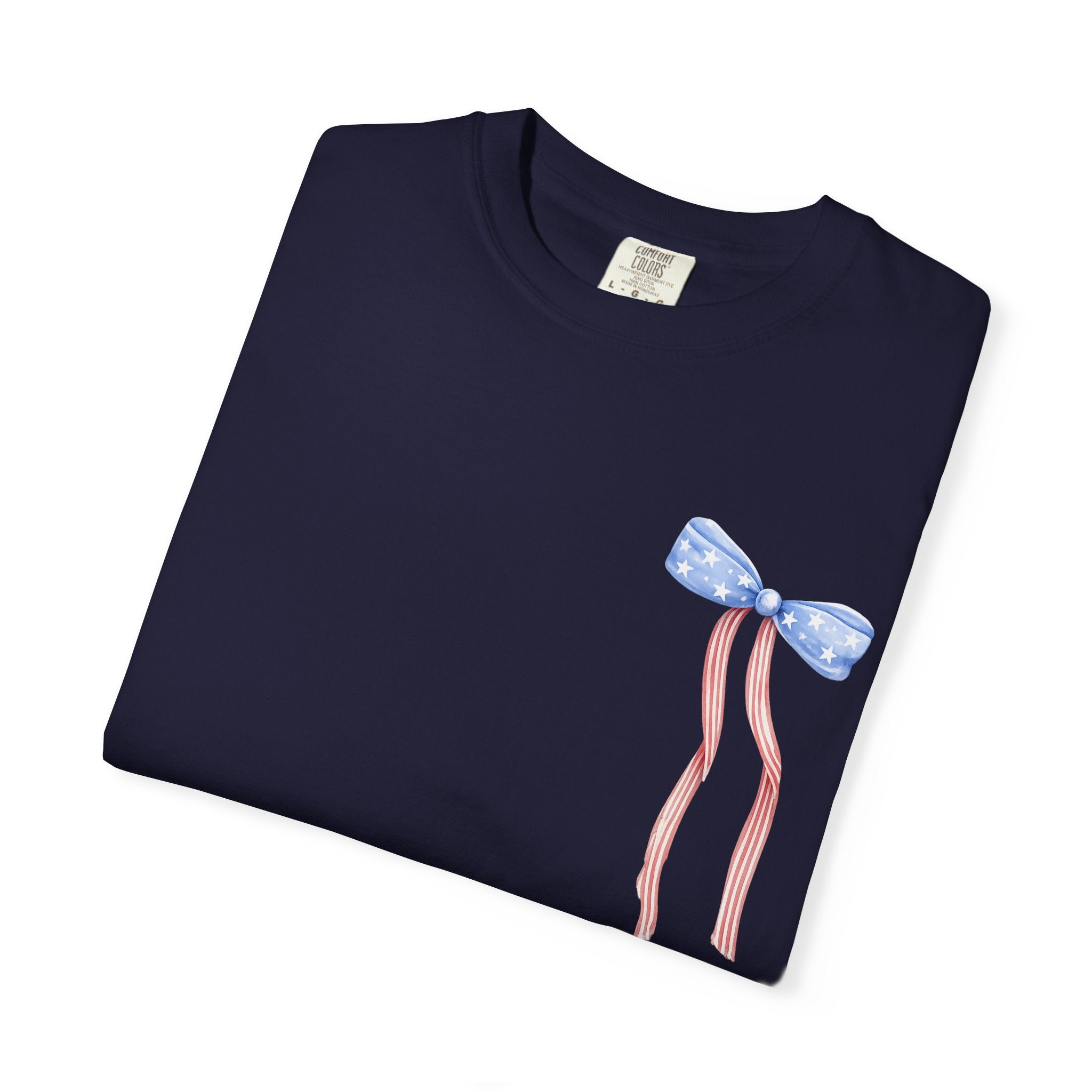 Patriotic Bow T-Shirt — “Land of the Free, Because of the Brave” Graphic Tee