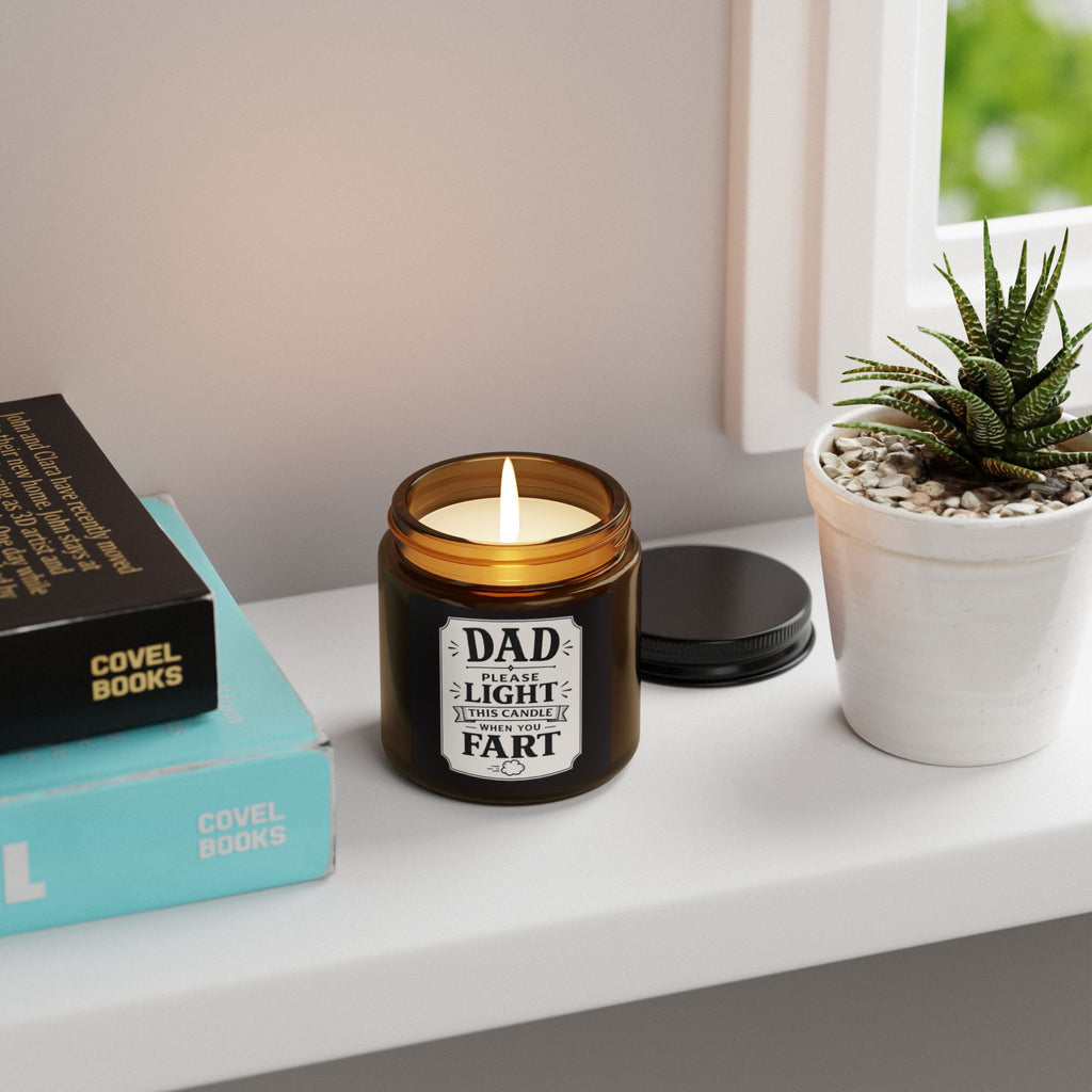 Dad 'Please Light This Candle When You Fart' Soy Candle — Amber Jar, Funny Gag Gift