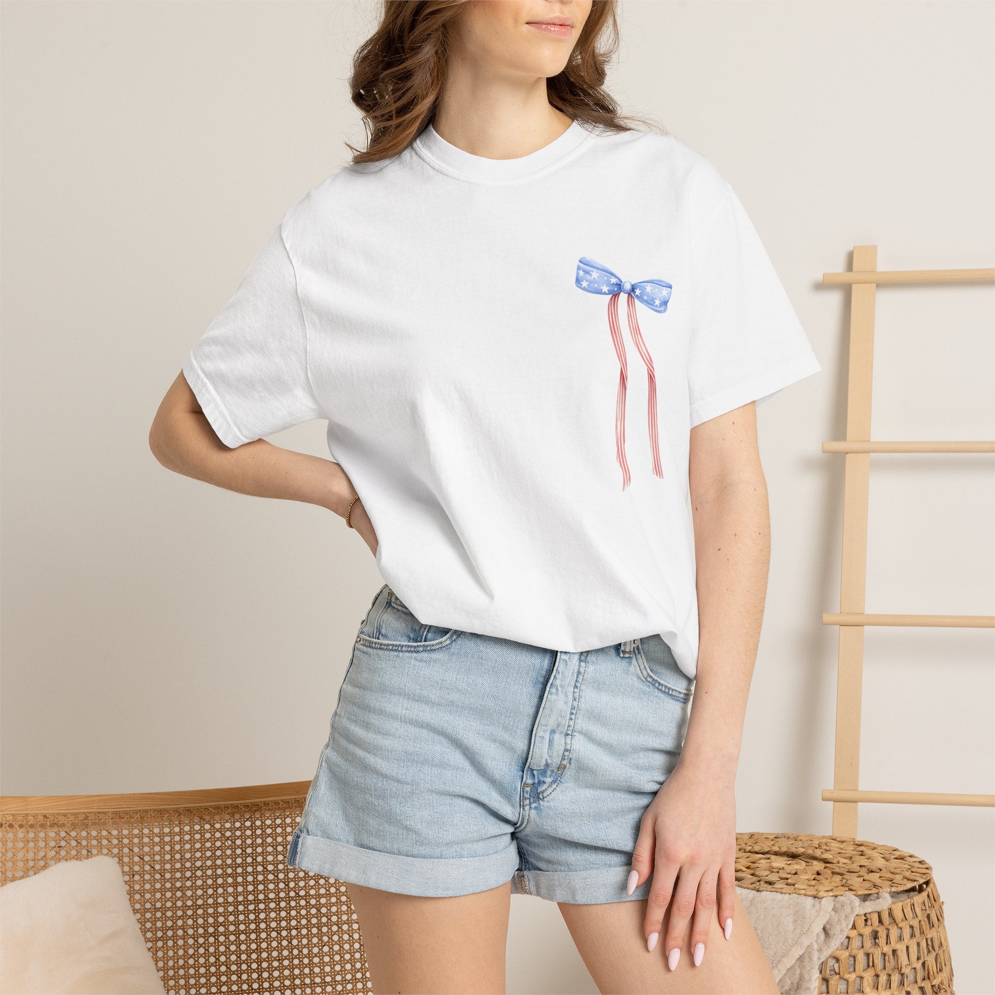 Patriotic Bow T-Shirt — “Land of the Free, Because of the Brave” Graphic Tee