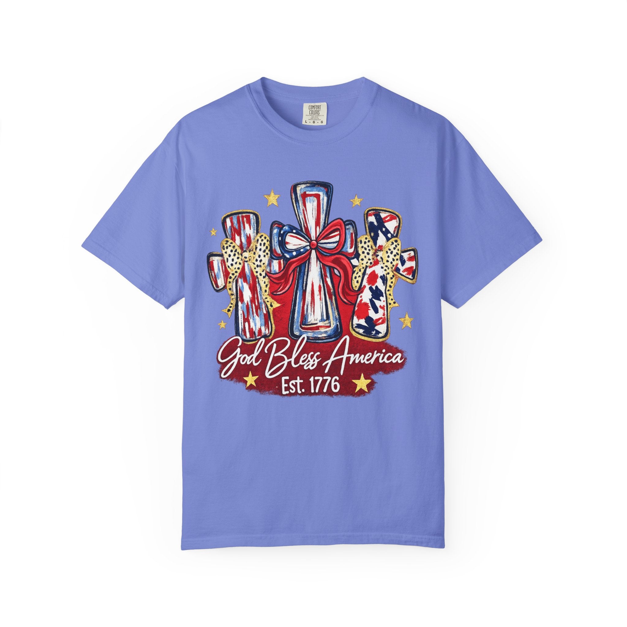 God Bless America Cross Tee — Patriotic Est. 1776 T-Shirt