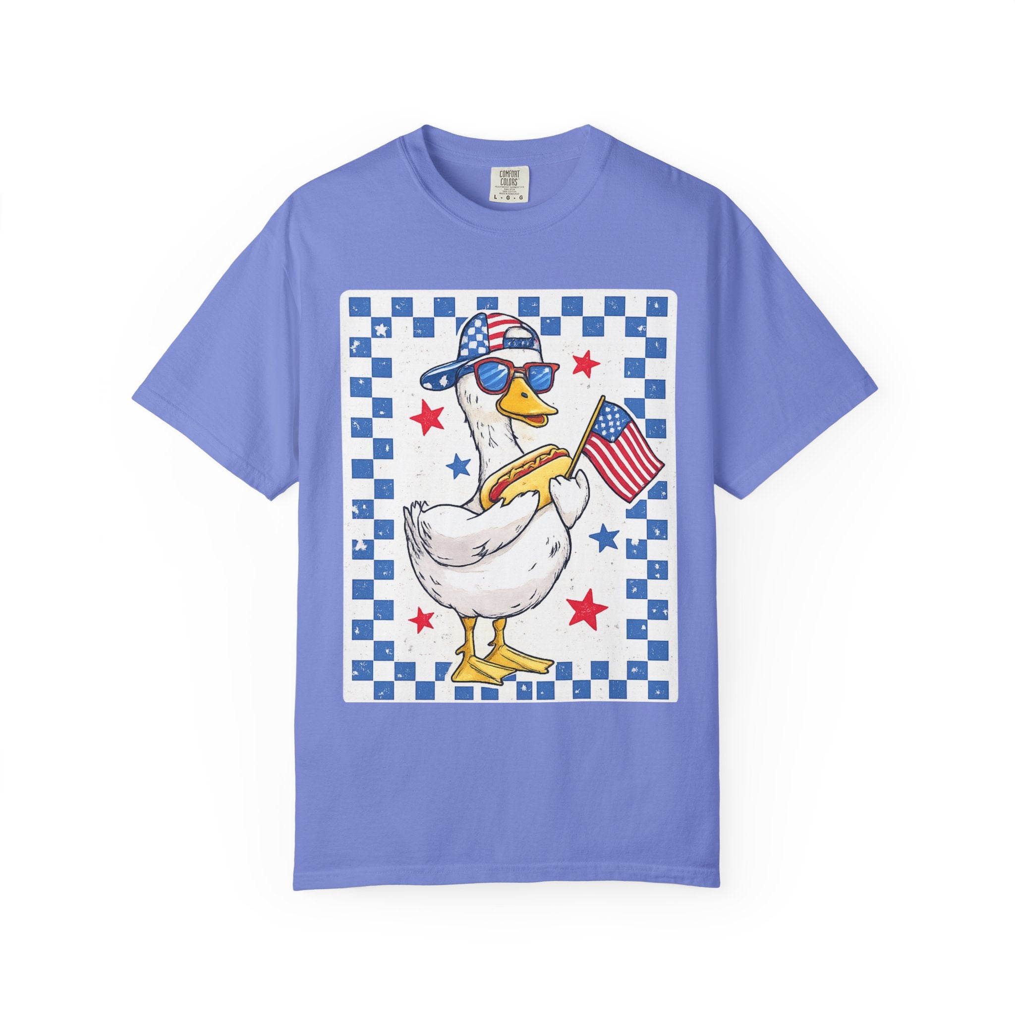 Patriotic Duck T-Shirt — American Flag Goose with Sunglasses American Fourth of July Tee