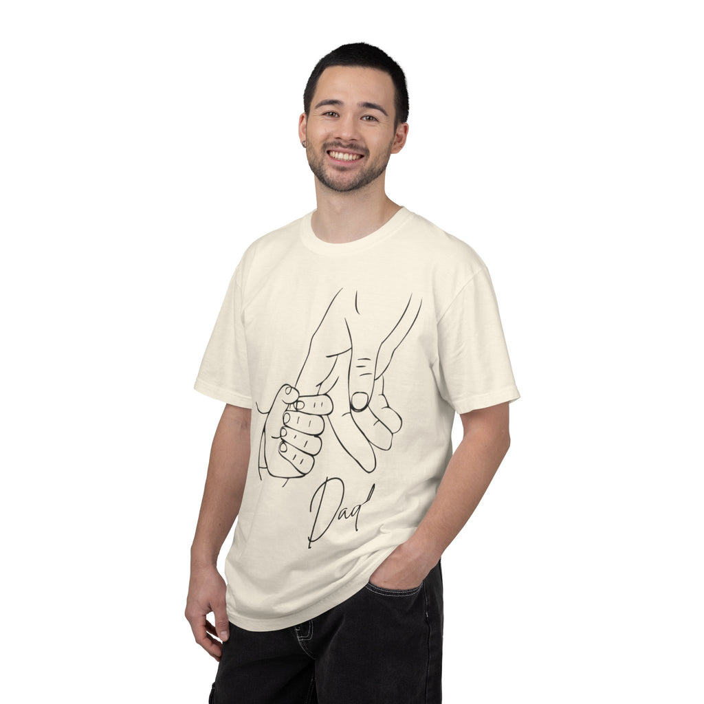 Dad Holding Baby Hand T-Shirt — Minimal Line Art Fatherhood Tee