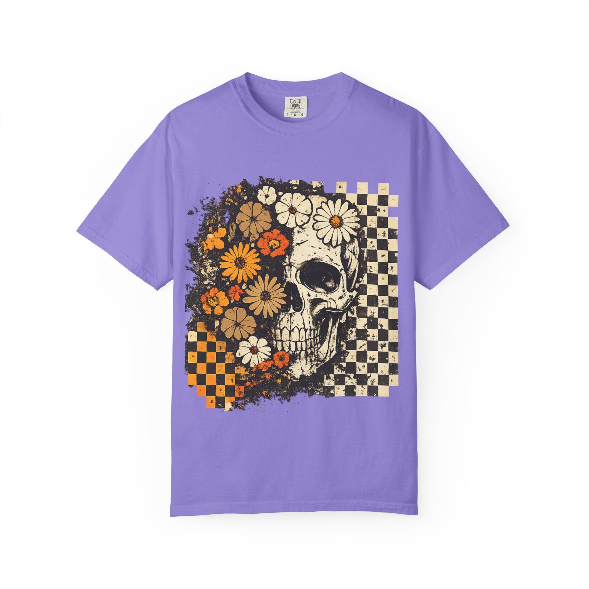 Floral Skull Checkerboard T-Shirt