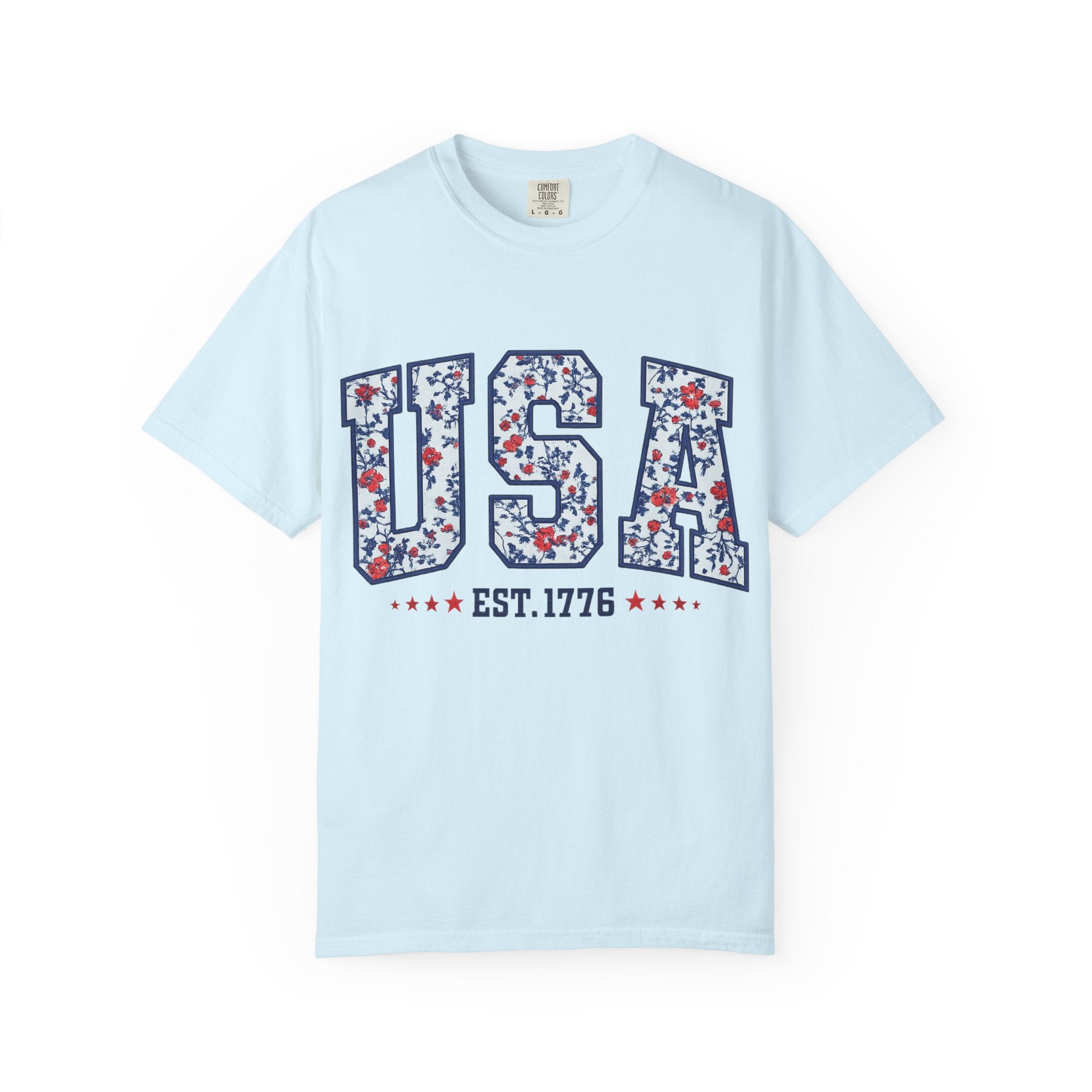 USA Floral Graphic T-Shirt — EST. 1776 Patriotic Tee