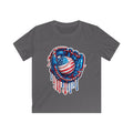 Kids Patriotic Baseball Tee — American Flag Glove & Dripping Ball Design