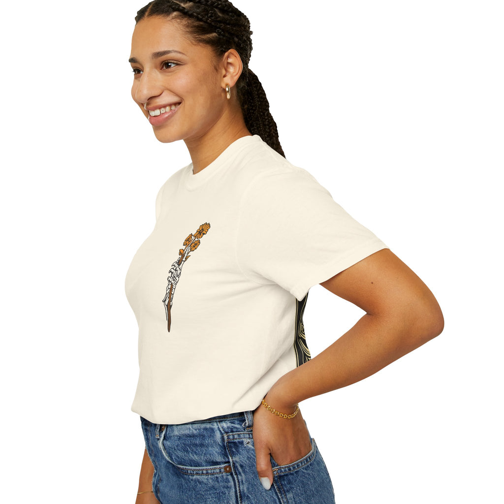 T-Shirt — "Find Someone Who Grows Flowers in the Darkest Parts of You" Floral Ribcage Graphic