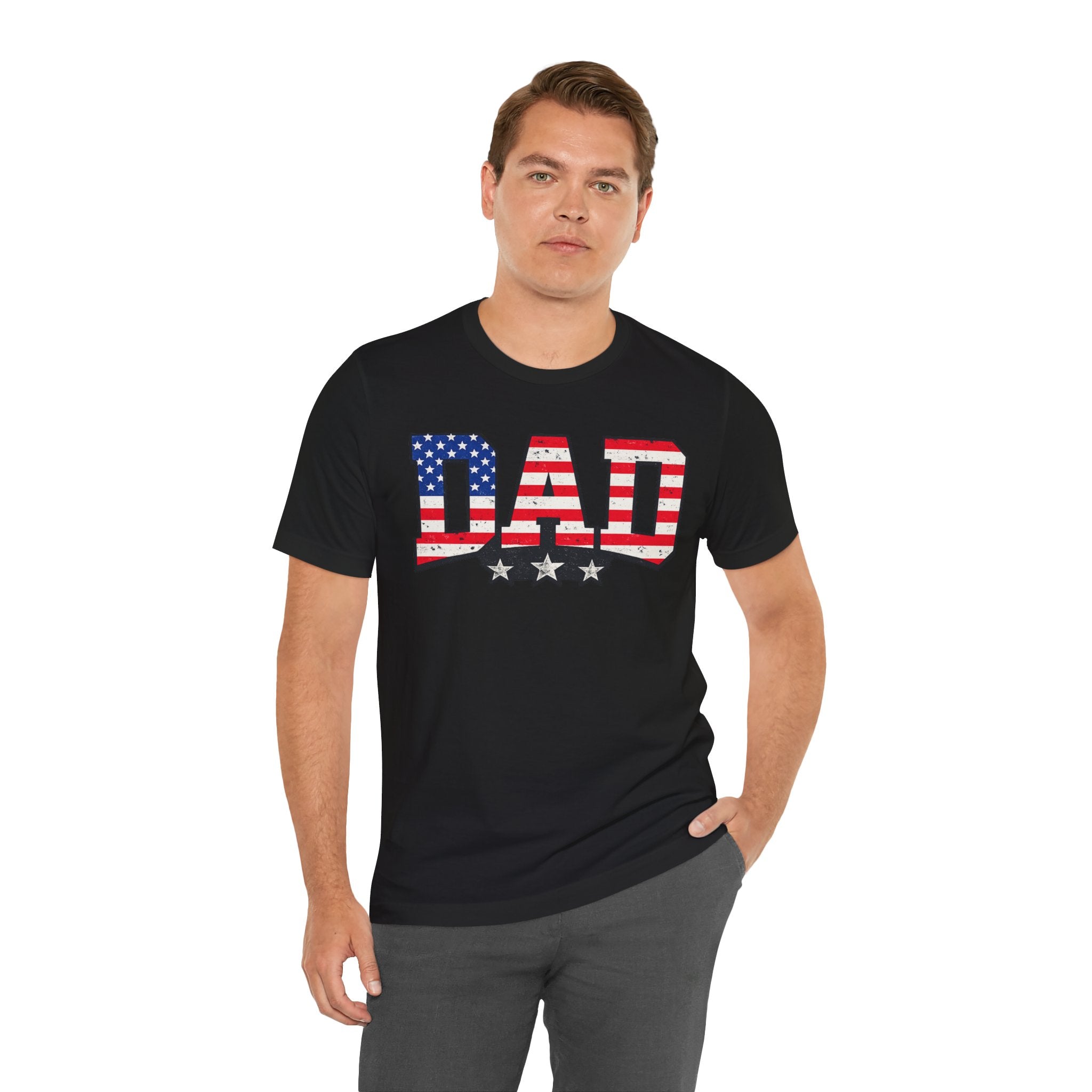 Patriotic "DAD" Tee – American Flag Dad T-Shirt for Father’s Day & 4th of July
