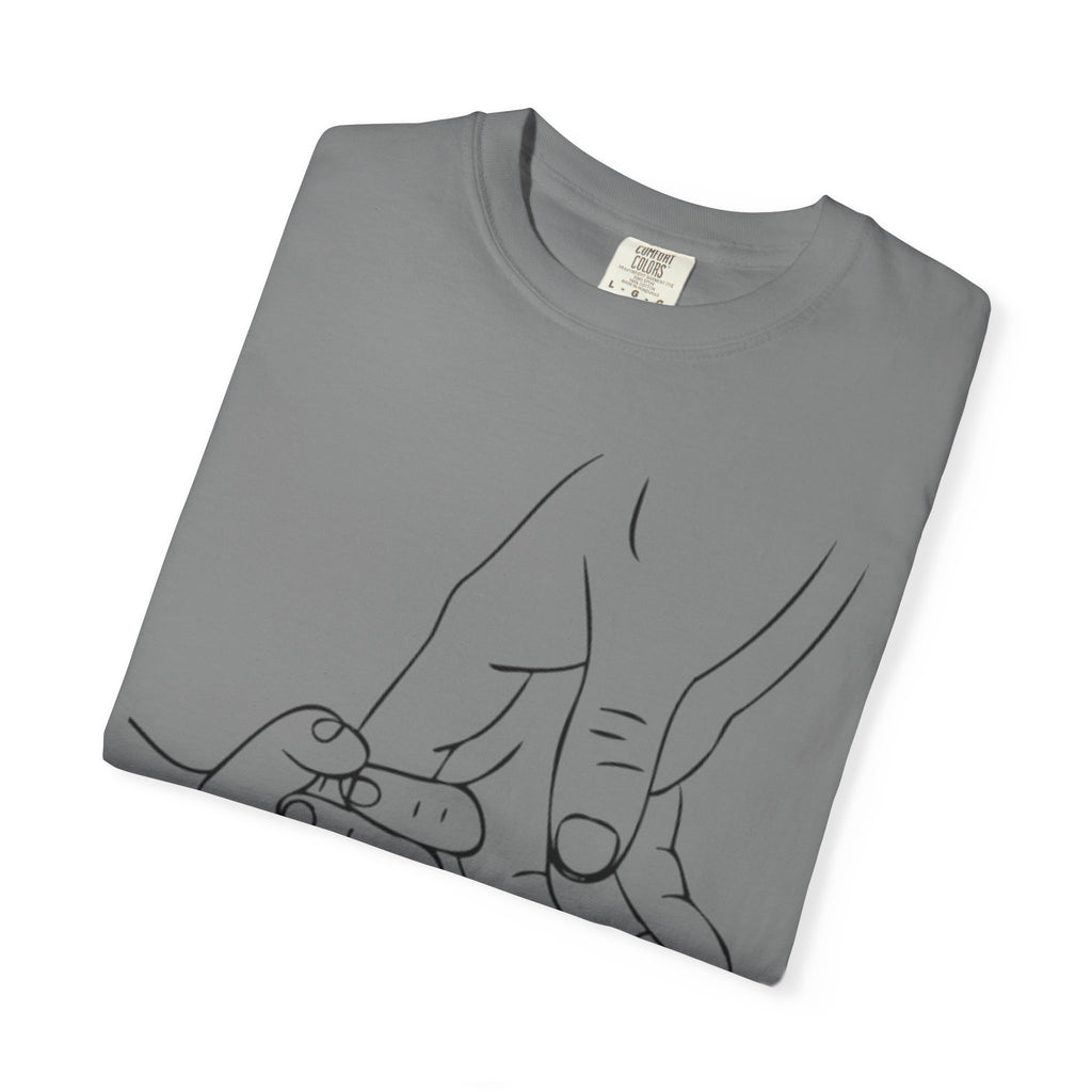 Dad Holding Baby Hand T-Shirt — Minimal Line Art Fatherhood Tee