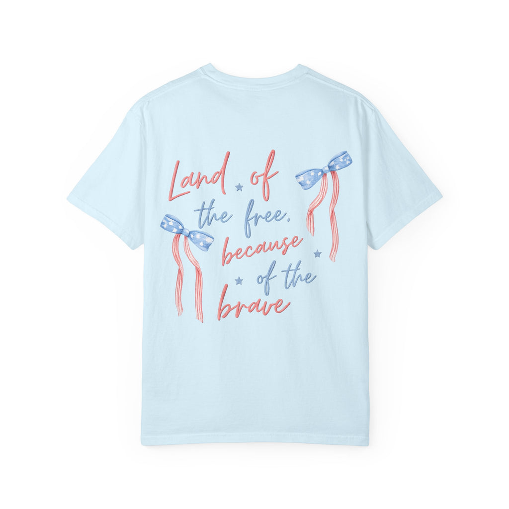 Patriotic Bow T-Shirt — “Land of the Free, Because of the Brave” Graphic Tee